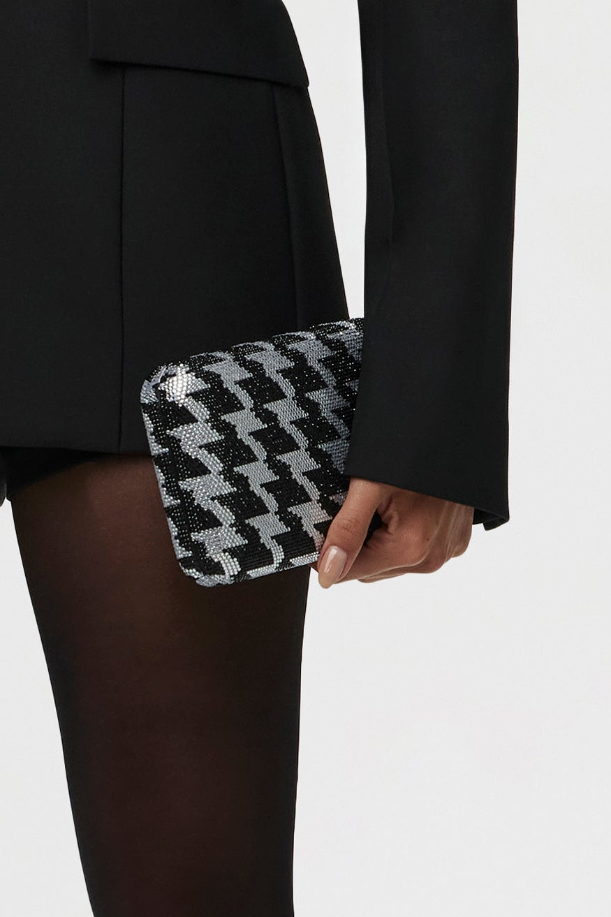 Houndstooth Rhinestone Clutch