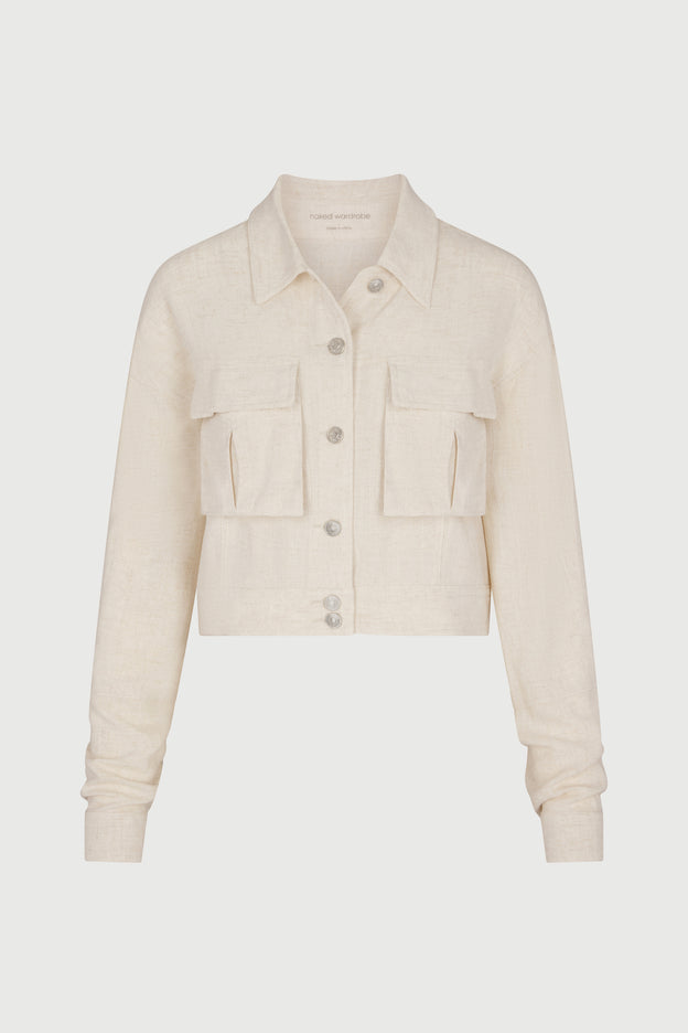 Linen Cargo Cropped Jacket