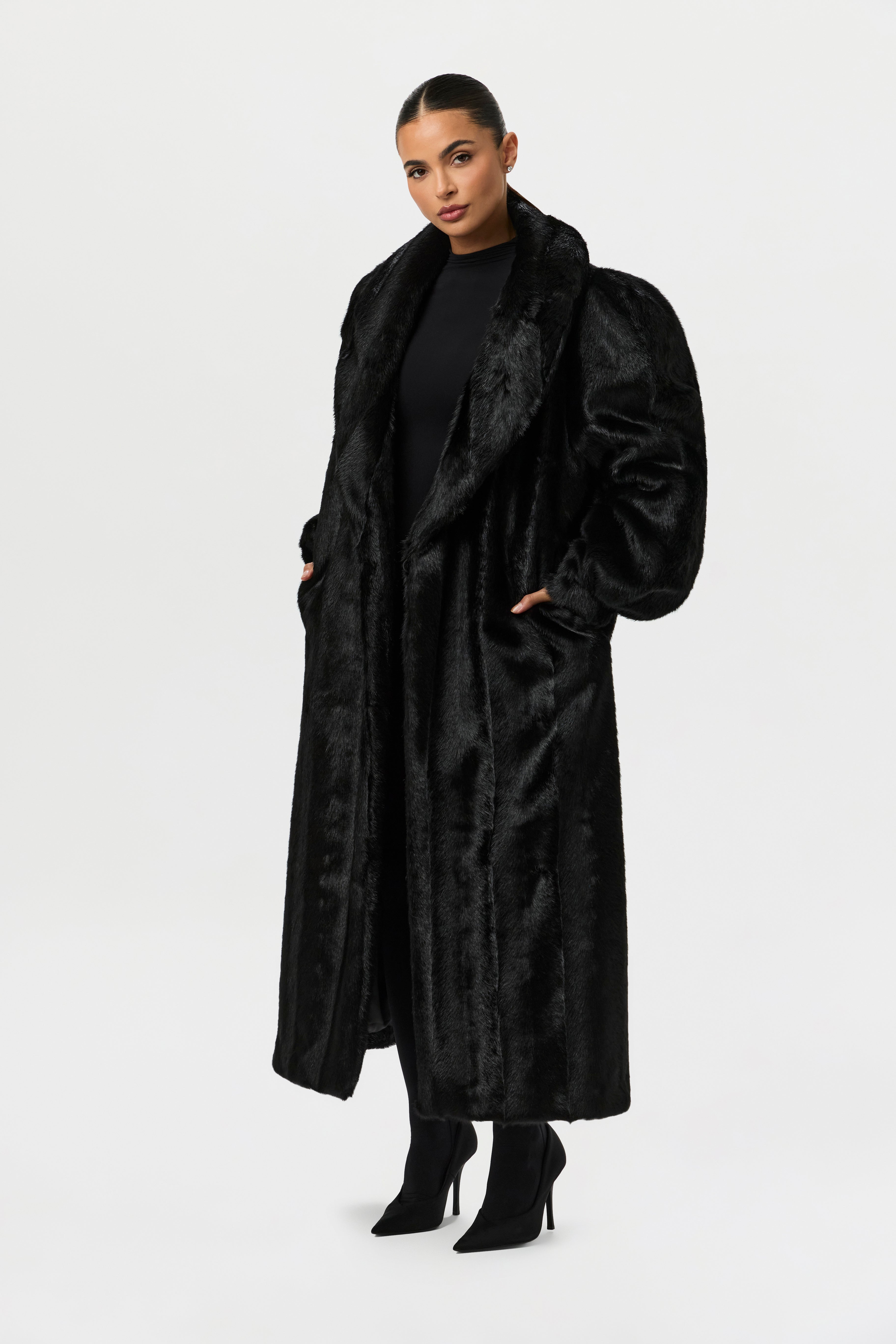 【新品】Big silhouette Coat Perfume closet Faux Mink Long Coat – Naked Wardrobe