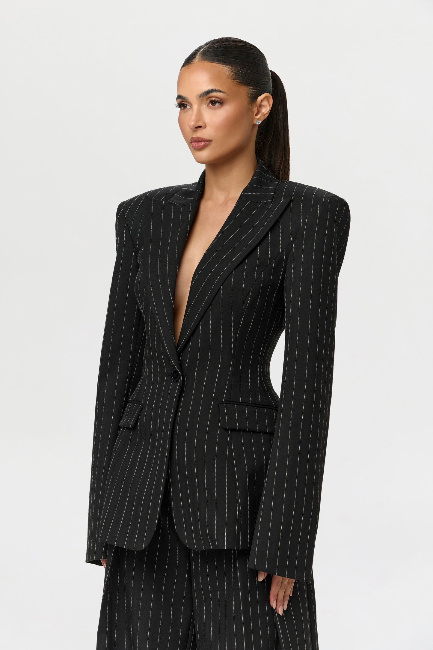 Pinstripe Suited Wide-Leg Pant