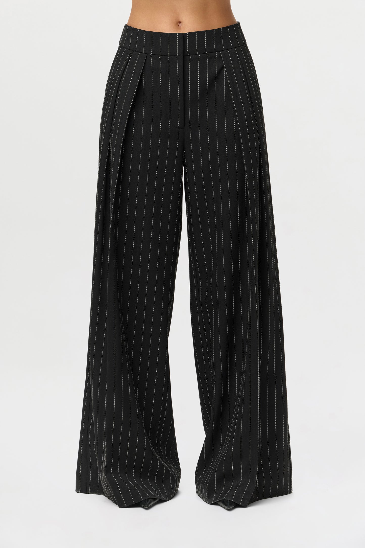 Pinstripe Suited Wide-Leg Pant