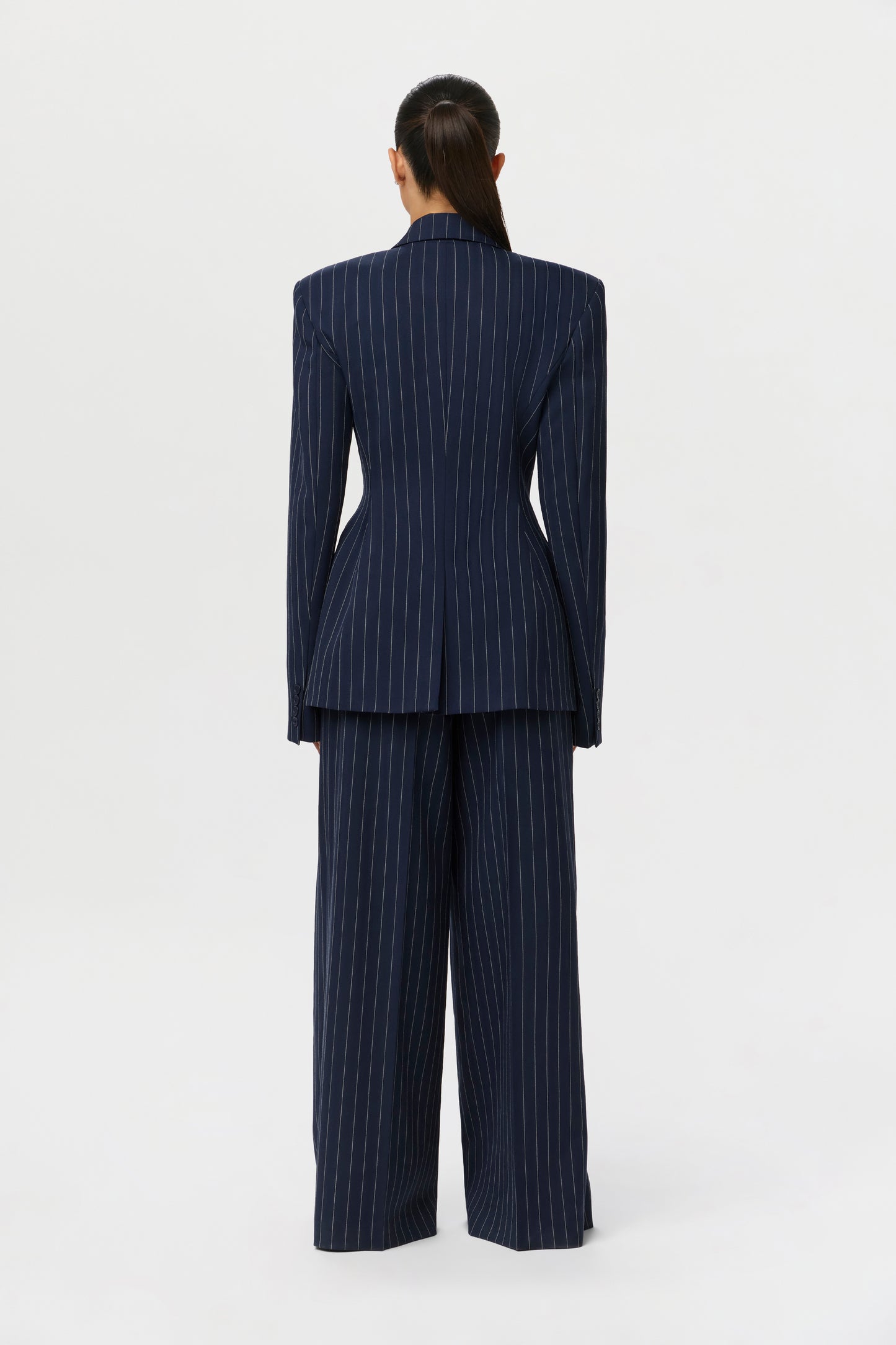 Pinstripe Suited Wide-Leg Pant