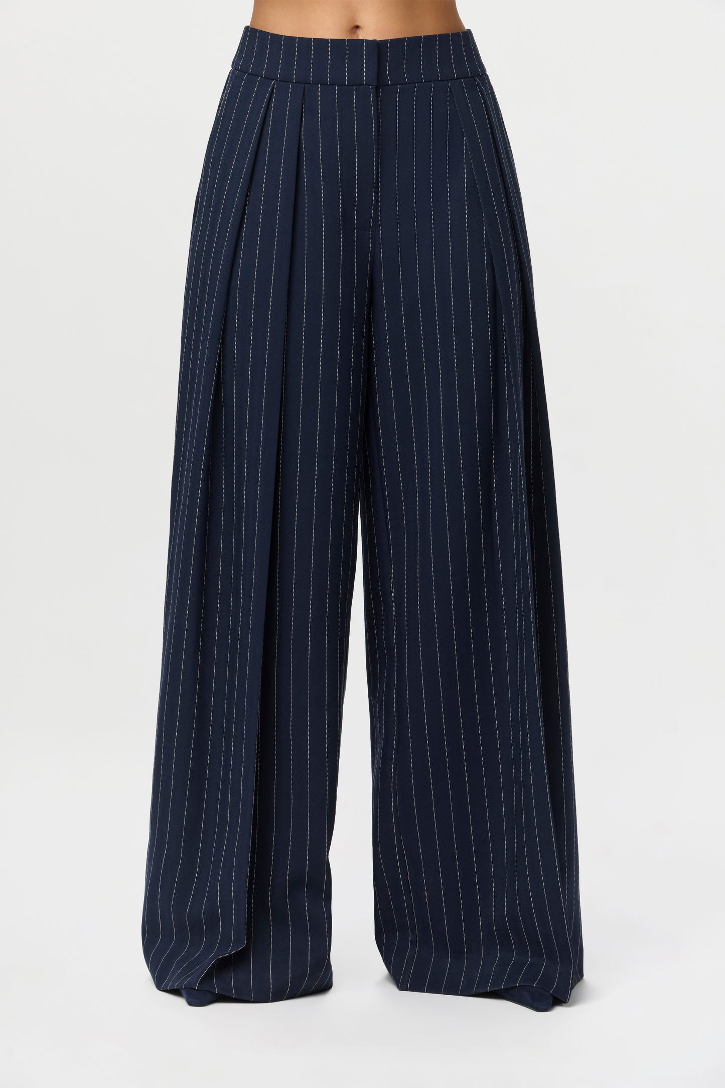 Pinstripe Suited Wide-Leg Pant