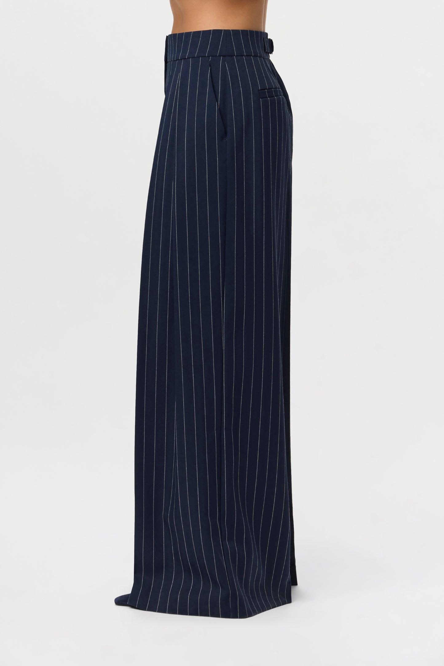 Pinstripe Suited Wide-Leg Pant