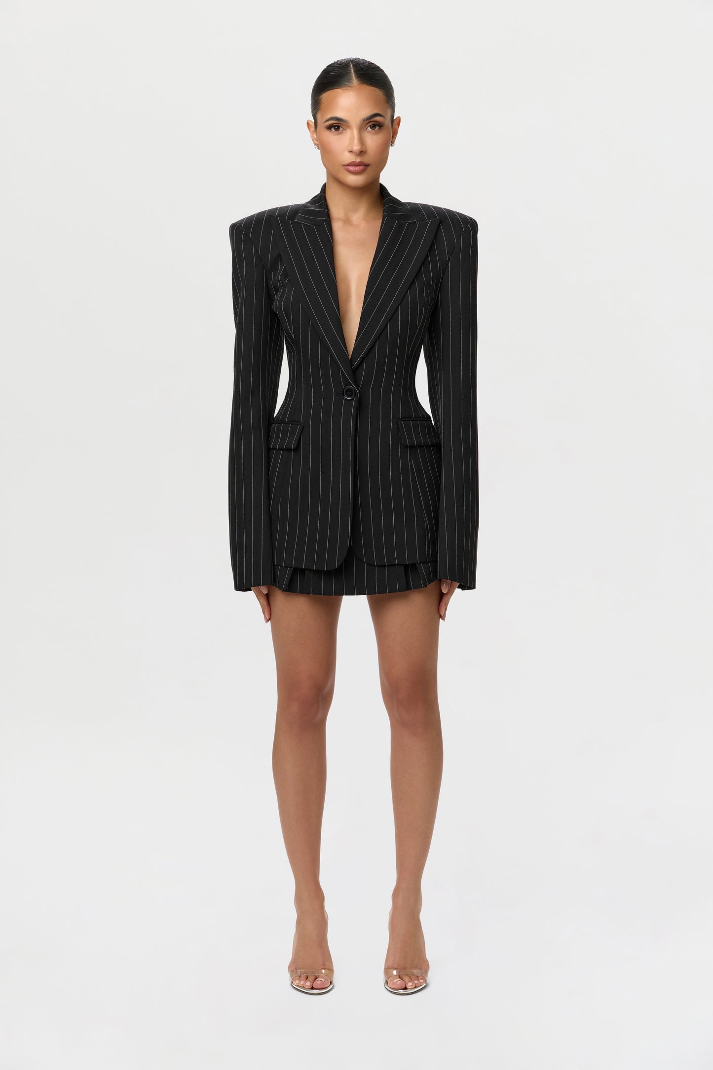 Pinstripe Suiting Pleated Mini Skirt