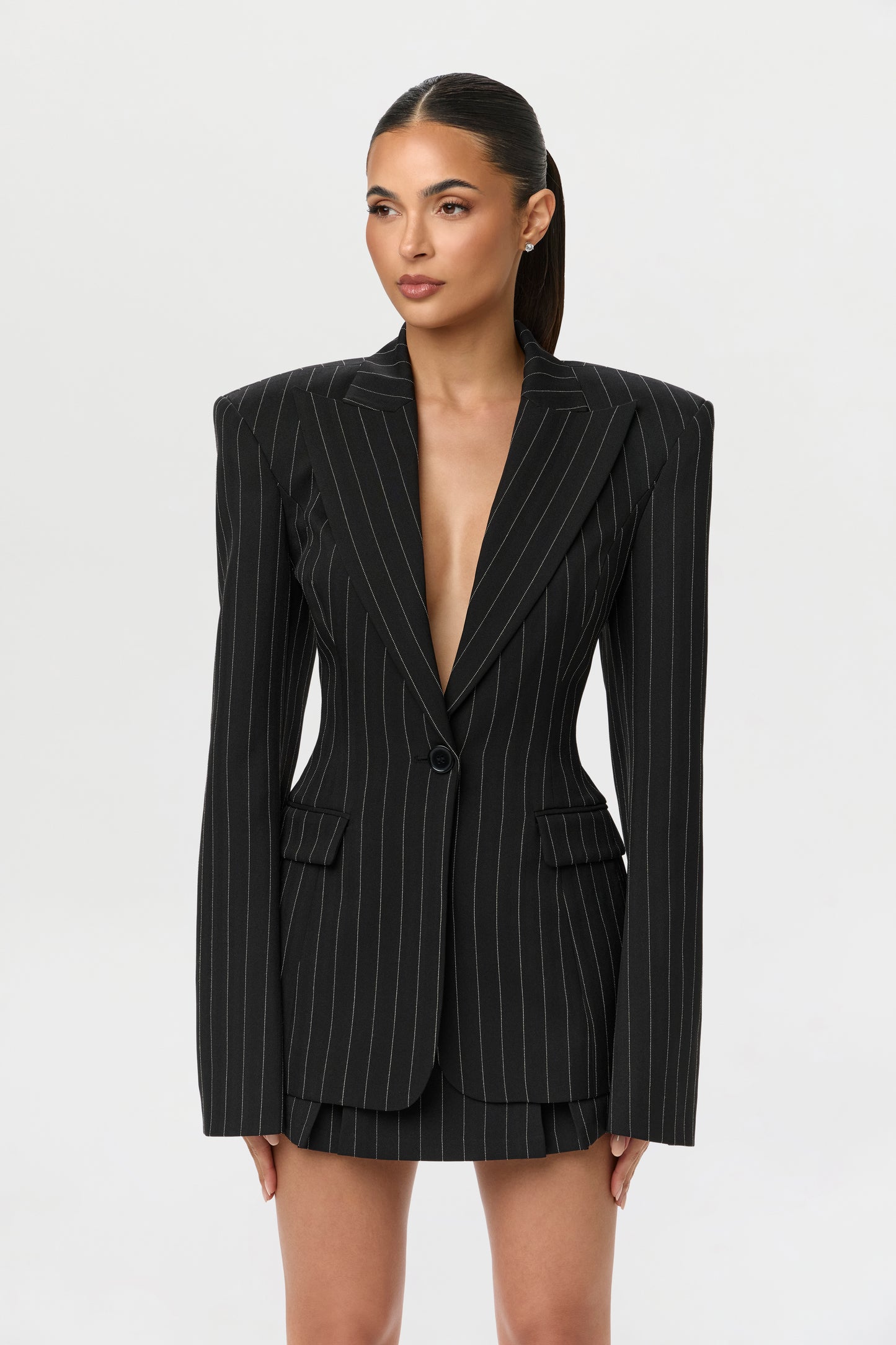 Pinstripe Suiting Pleated Mini Skirt
