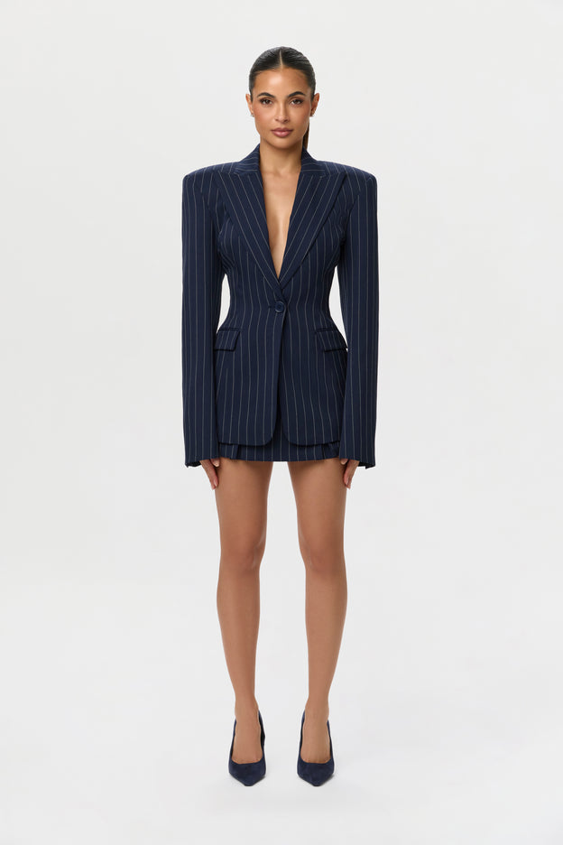 Pinstripe Suiting Pleated Mini Skirt