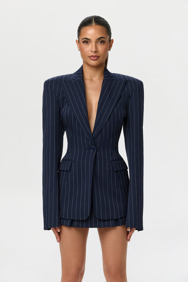 Pinstripe Suiting Pleated Mini Skirt
