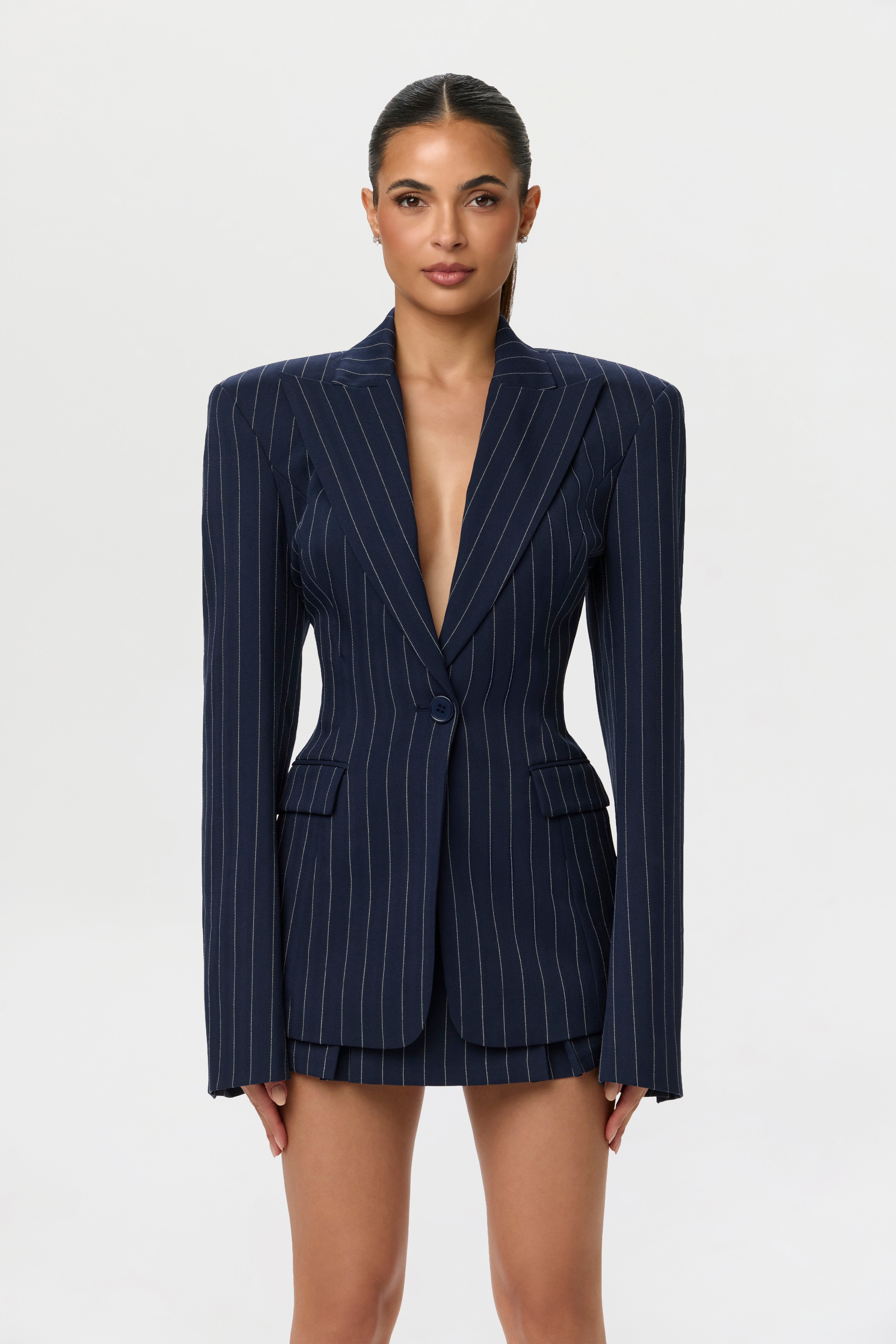 Pinstripe Suiting Pleated Mini Skirt