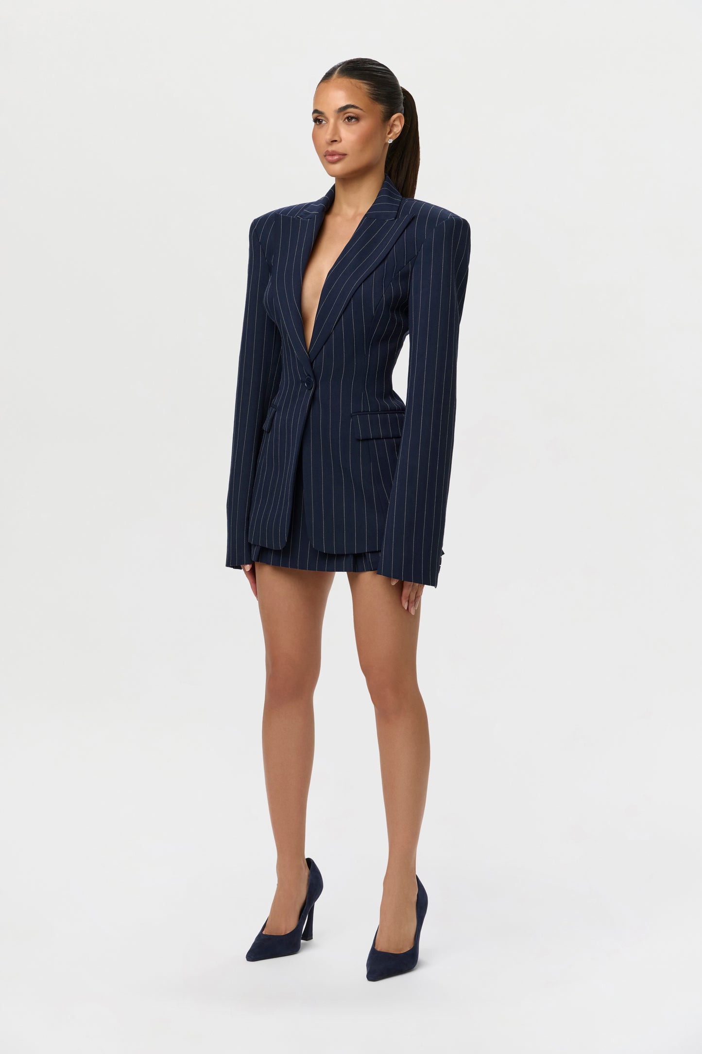 Pinstripe Suiting Pleated Mini Skirt