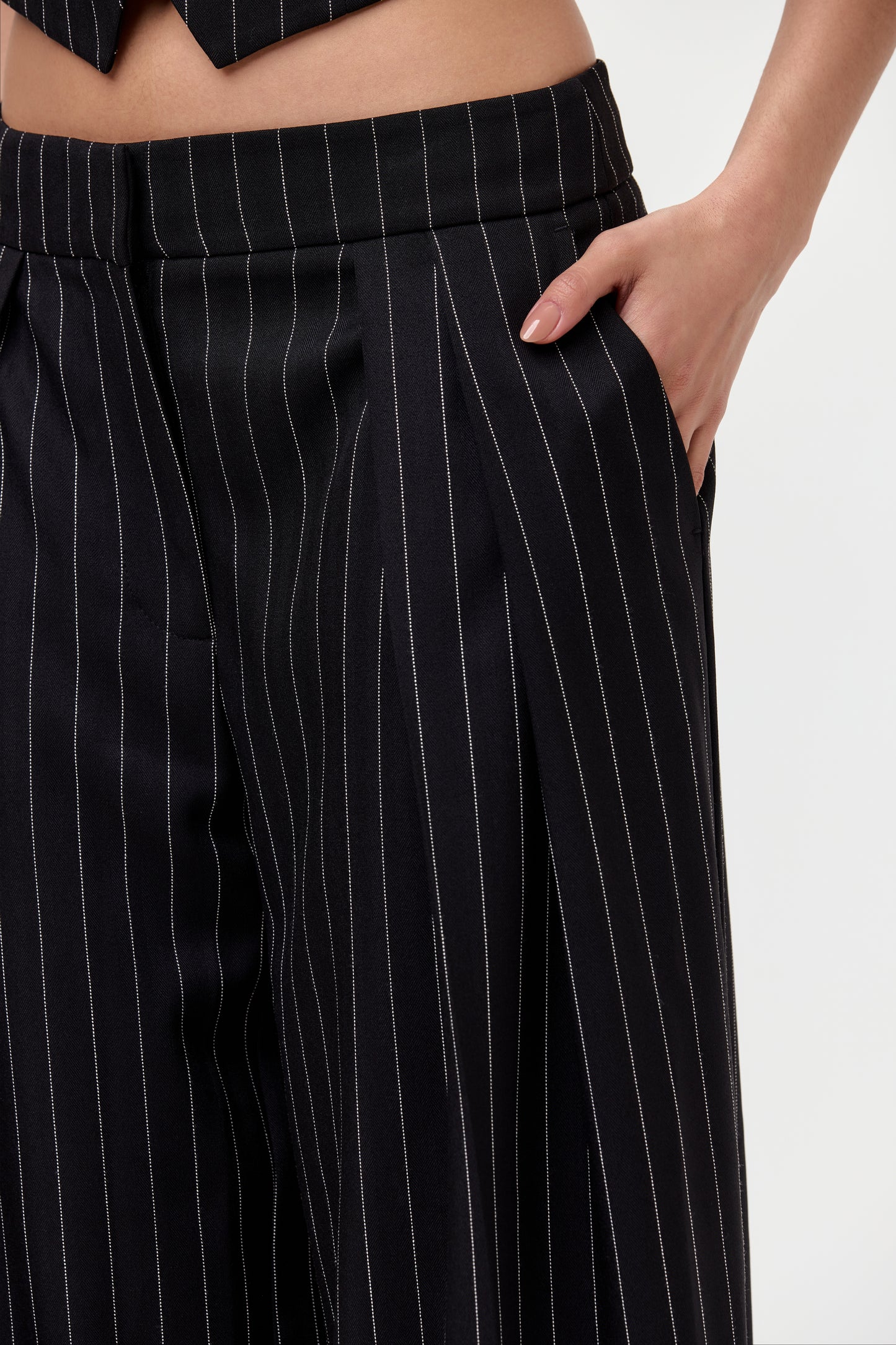 Pinstripe Suited Wide-Leg Pant