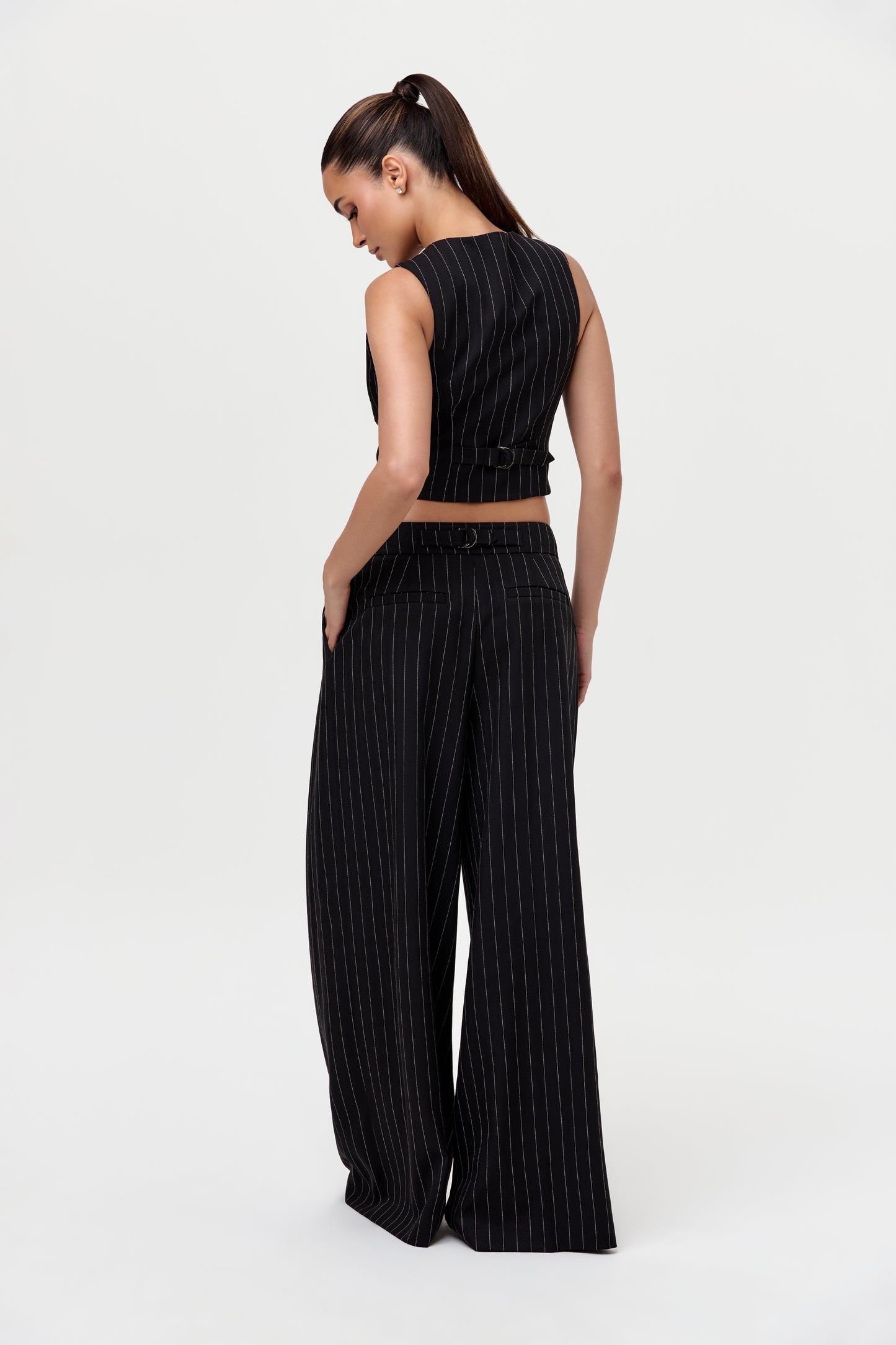 Pinstripe Suited Wide-Leg Pant