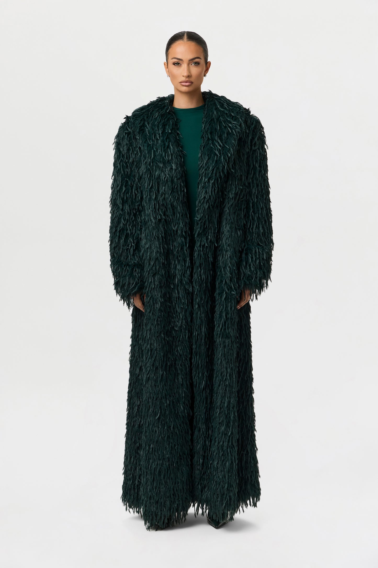 Faux Feather Long Coat