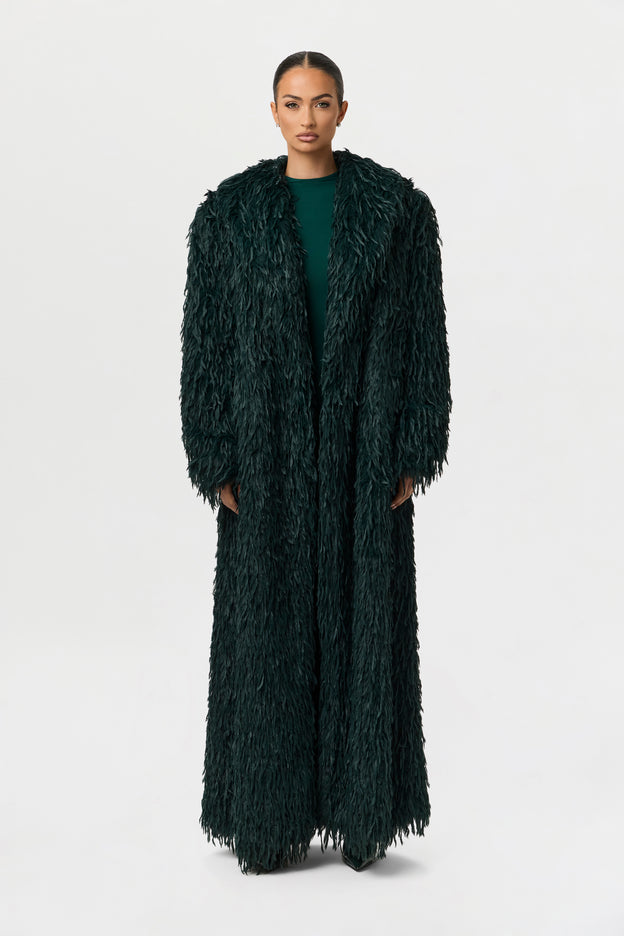 Faux Feather Long Coat