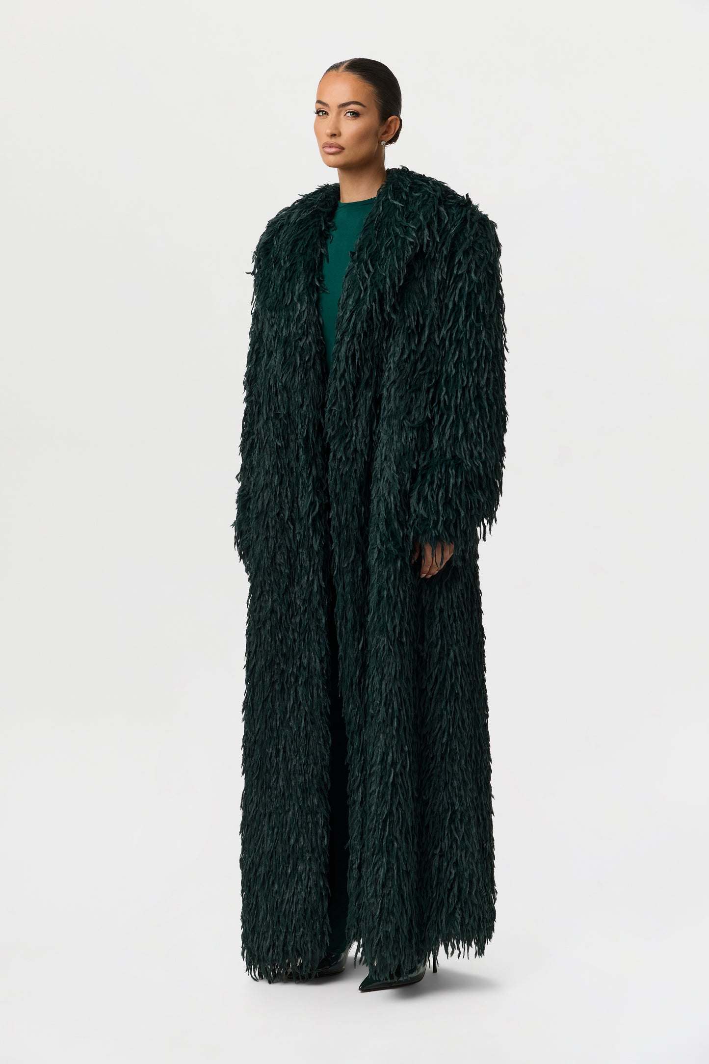 Faux Feather Long Coat