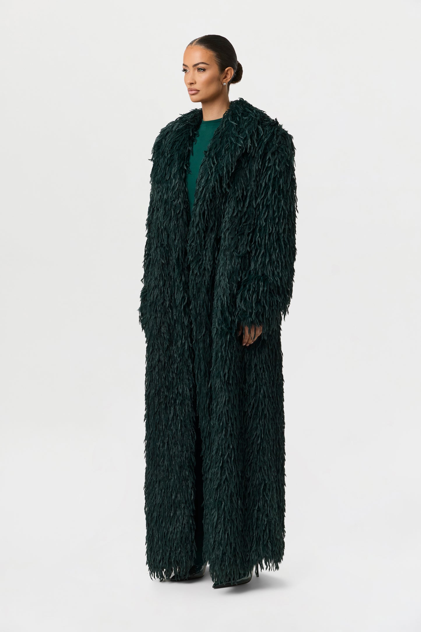 Faux Feather Long Coat