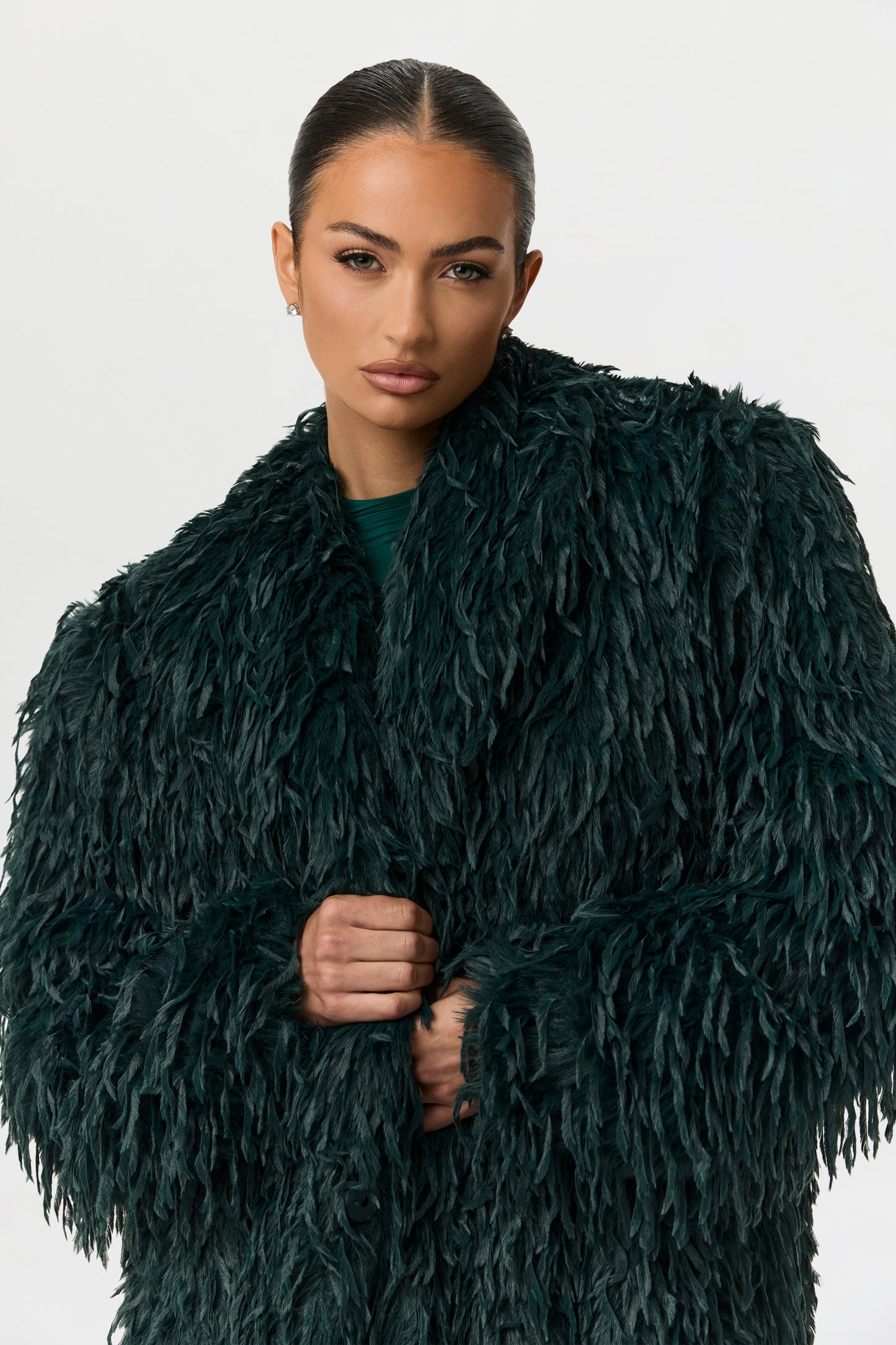 Faux Feather Long Coat