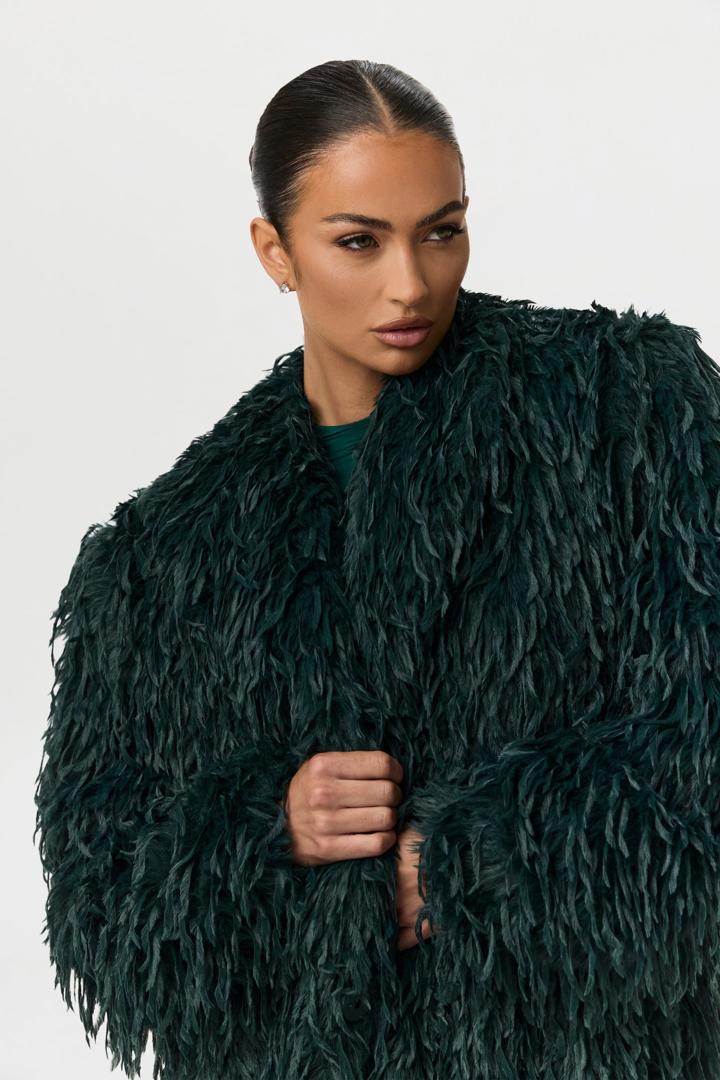 Faux Feather Long Coat