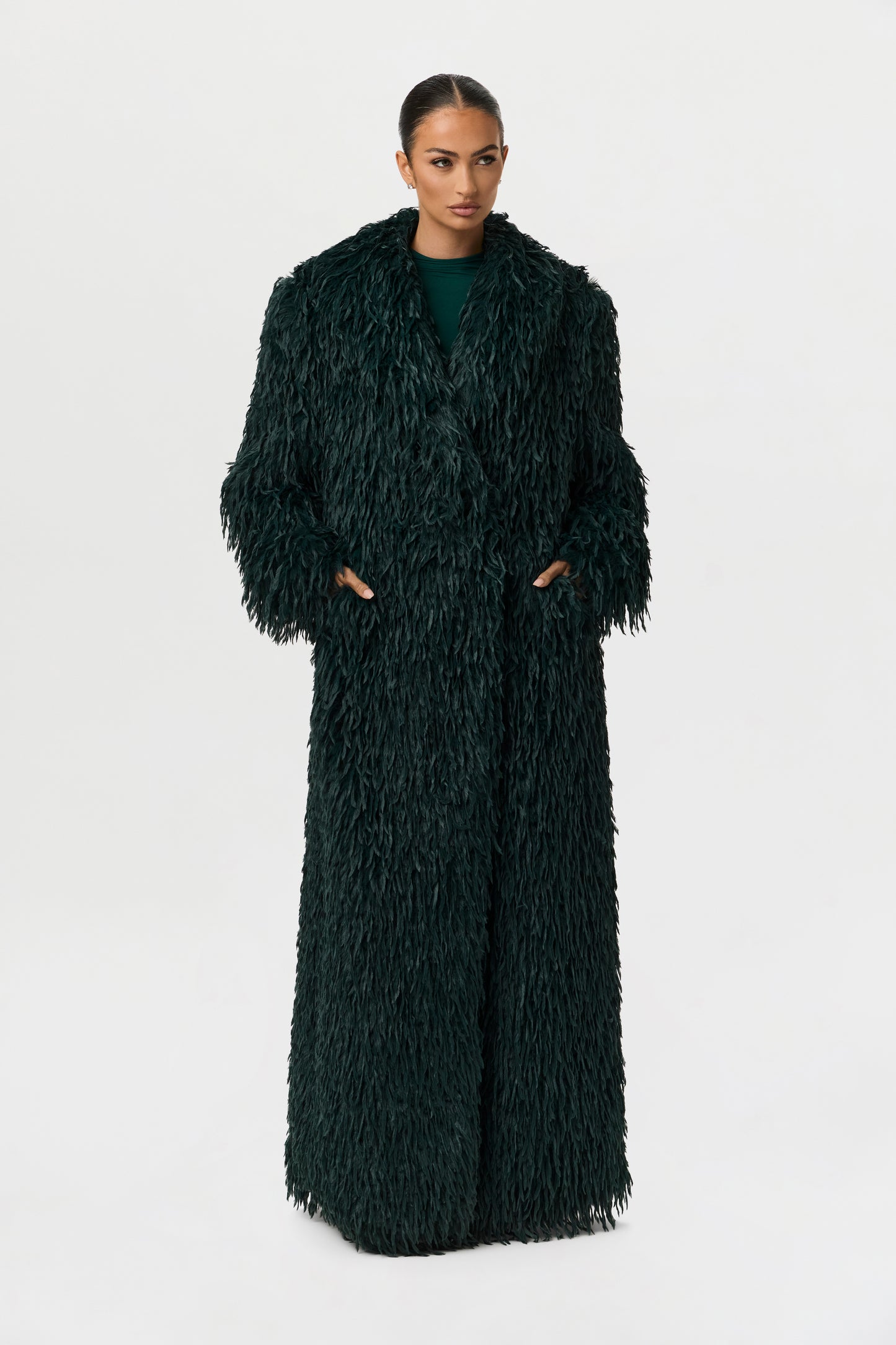 Faux Feather Long Coat