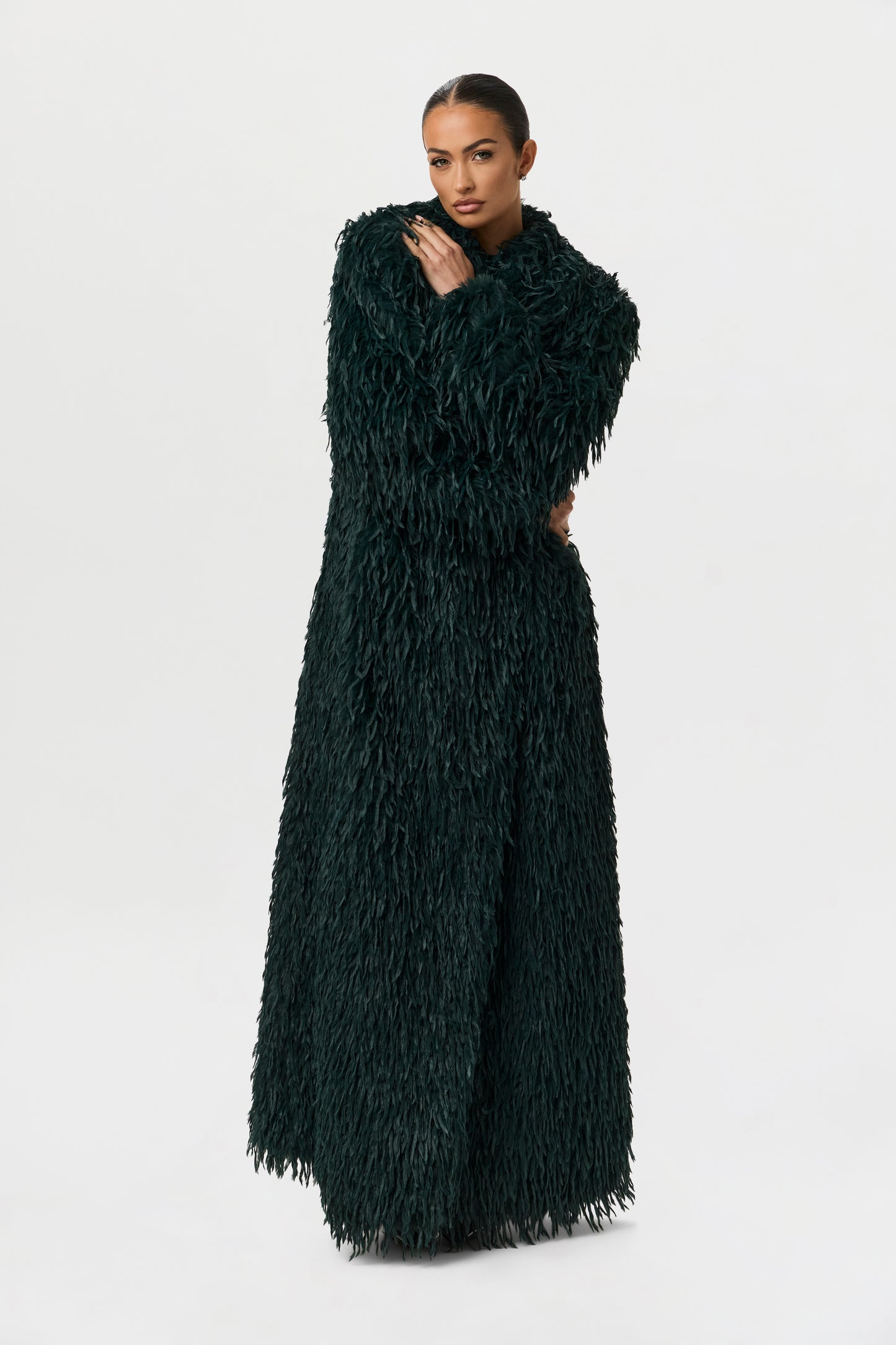 Faux Feather Long Coat