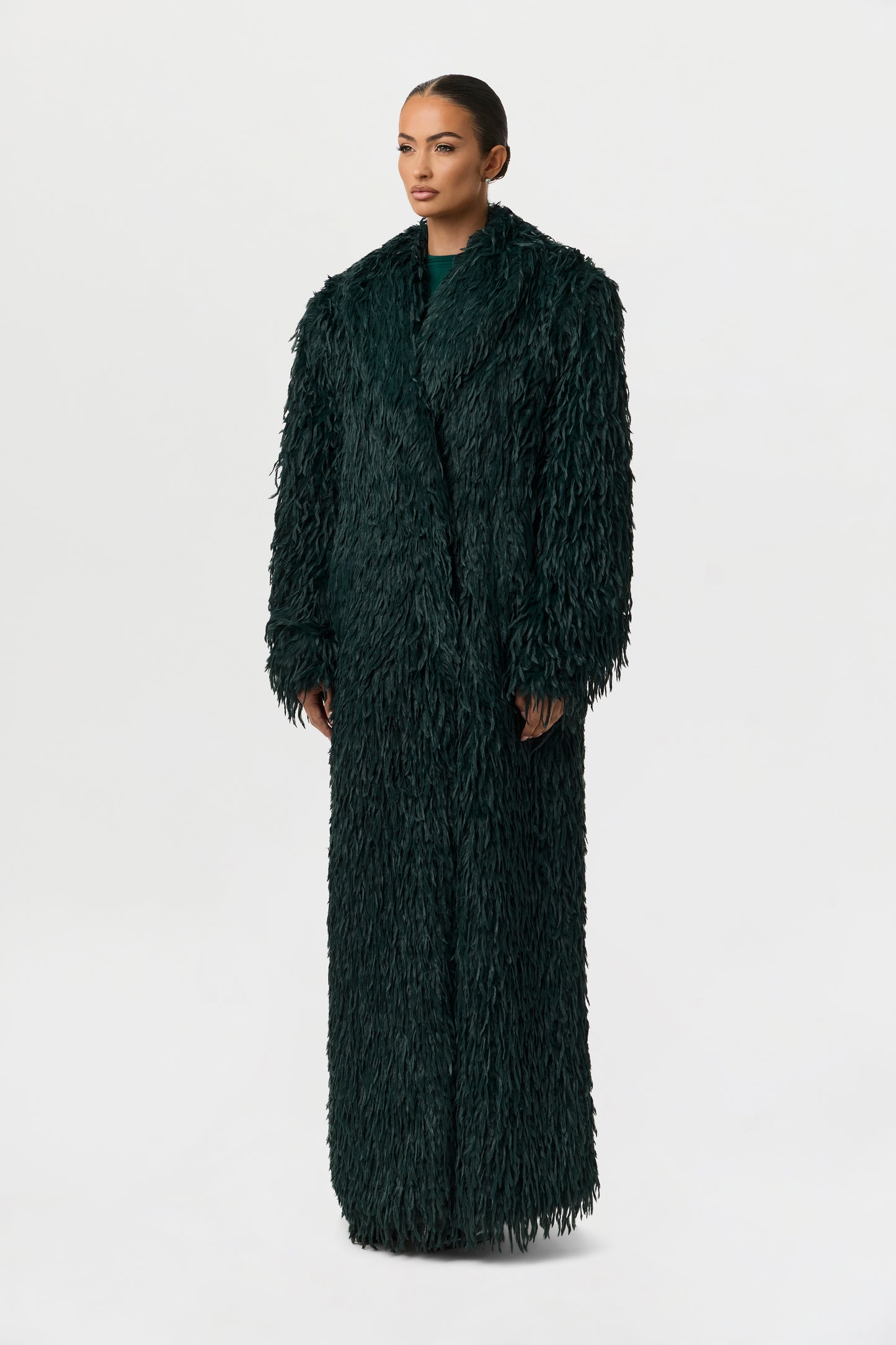 Faux Feather Long Coat