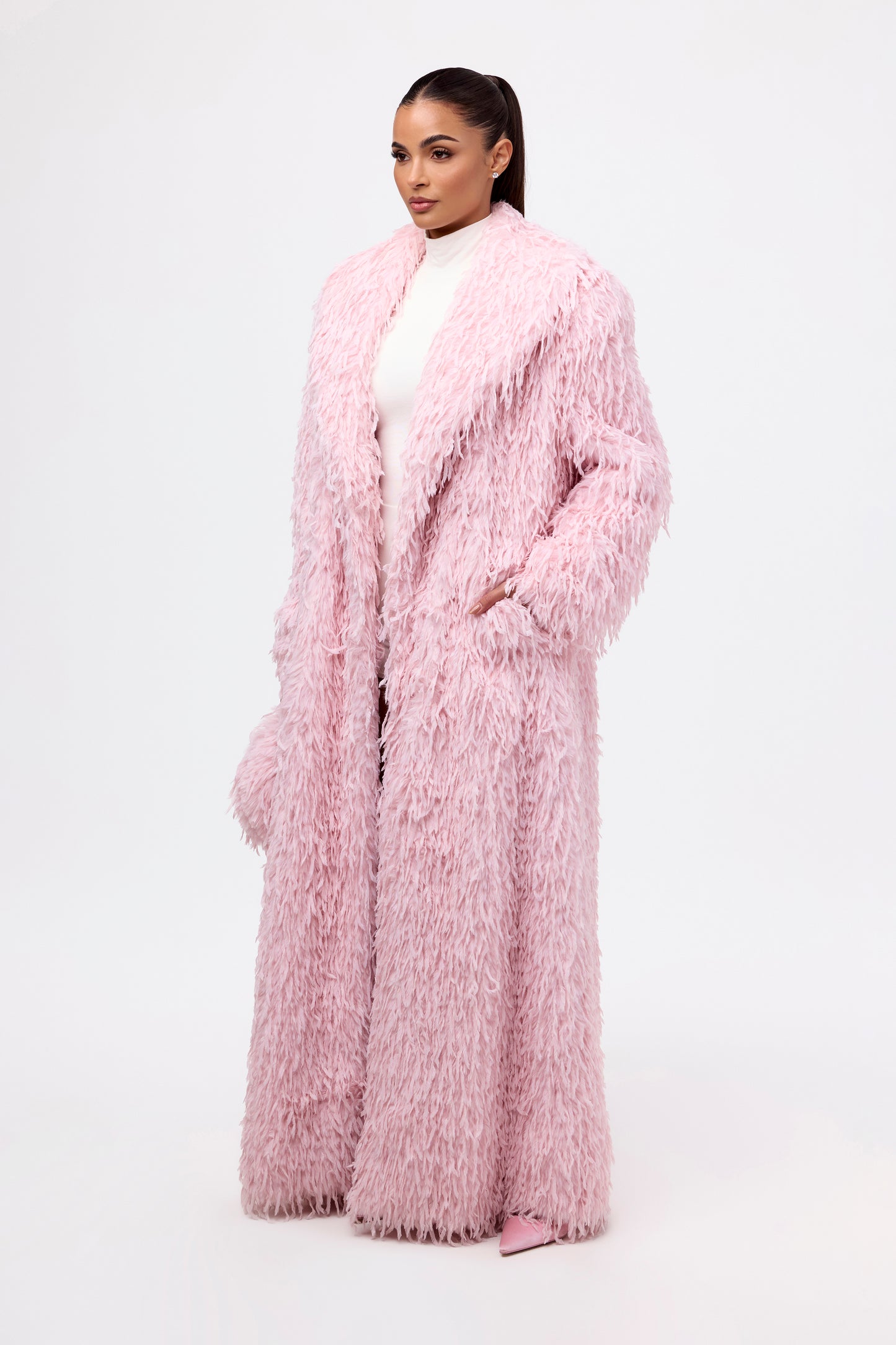 Faux Feather Long Coat