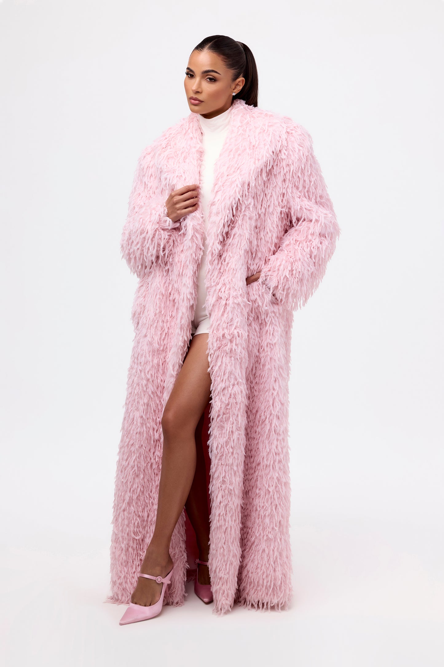 Faux Feather Long Coat