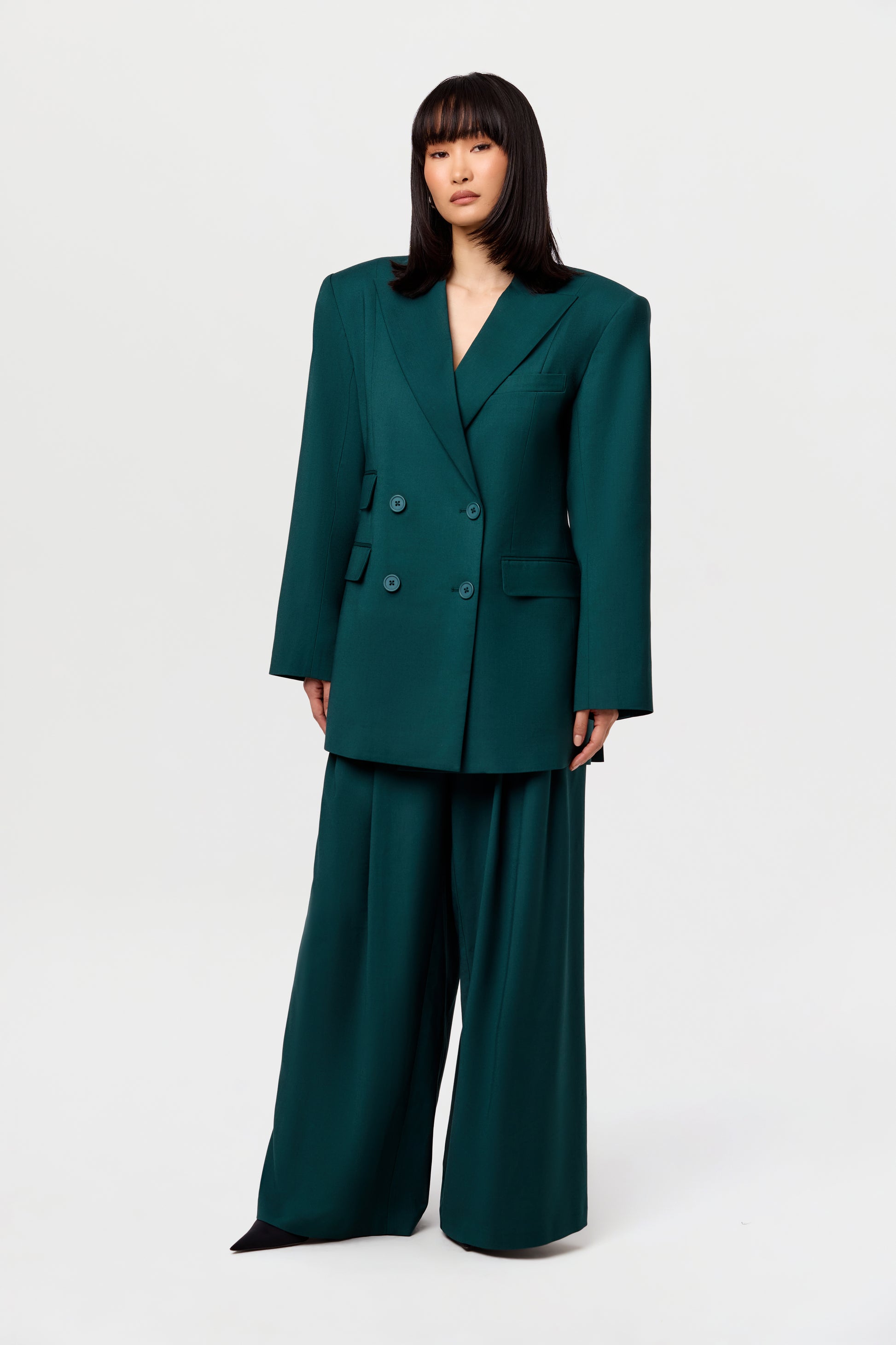 Women's Pant Wide-leg Suiting Pleated High Waist Polyester by Naked Wardrobe, Deep Teal / XS