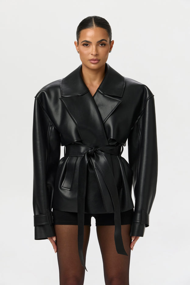 Vegan Leather Cropped Trench Jacket
