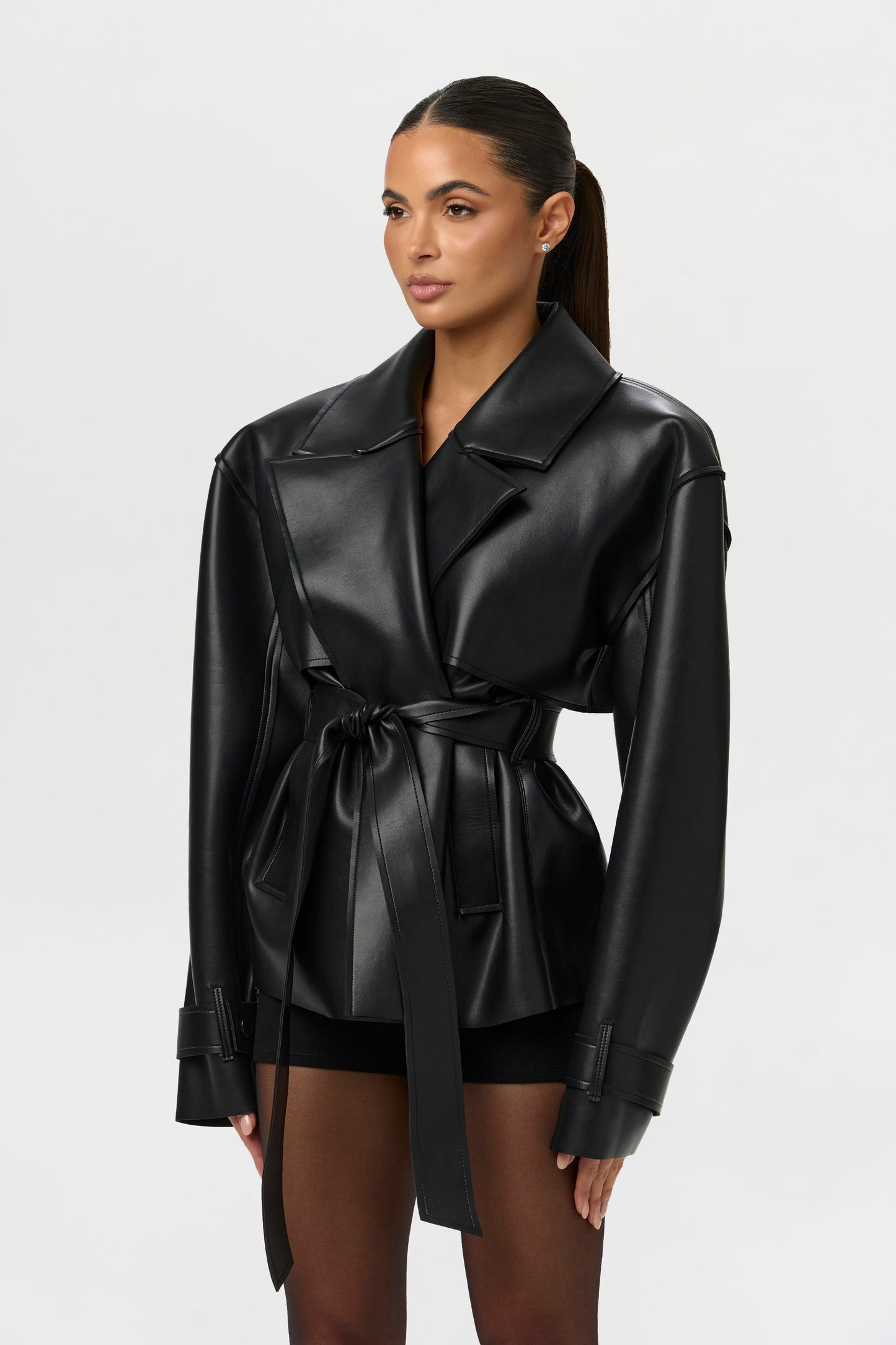 Vegan Leather Cropped Trench Jacket