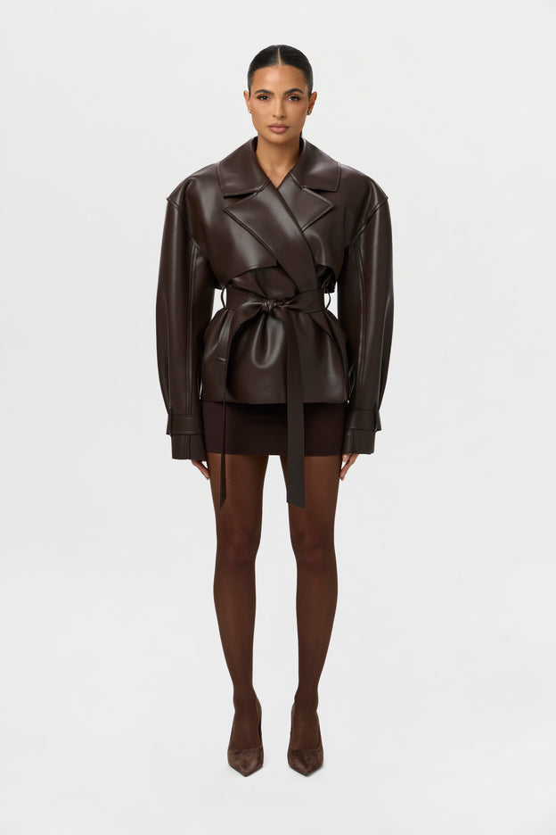 Vegan Leather Cropped Trench Jacket