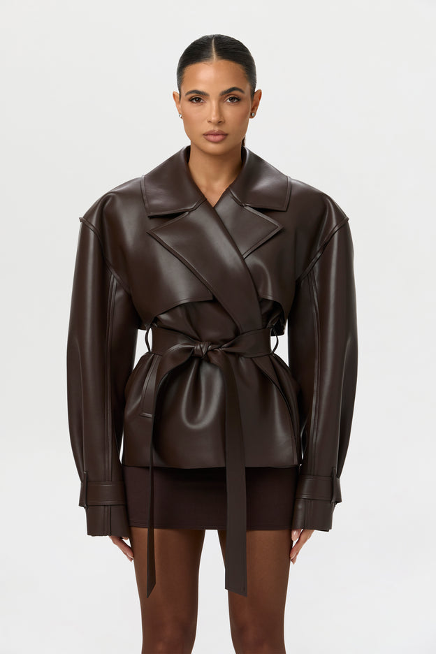 Vegan Leather Cropped Trench Jacket