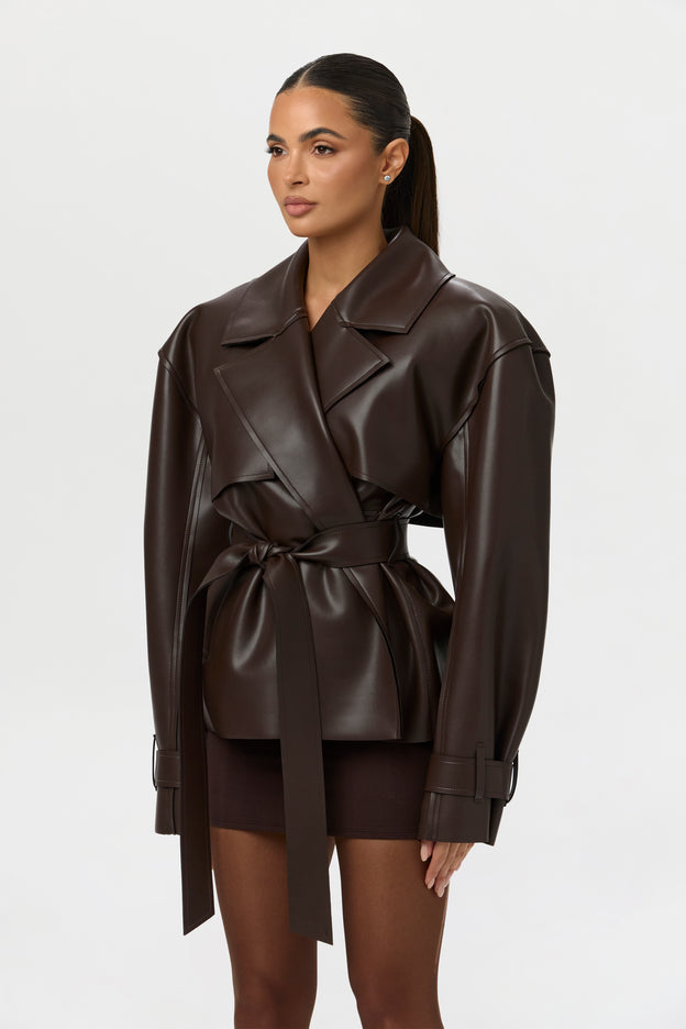 Vegan Leather Cropped Trench Jacket