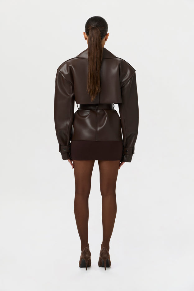 Vegan Leather Cropped Trench Jacket