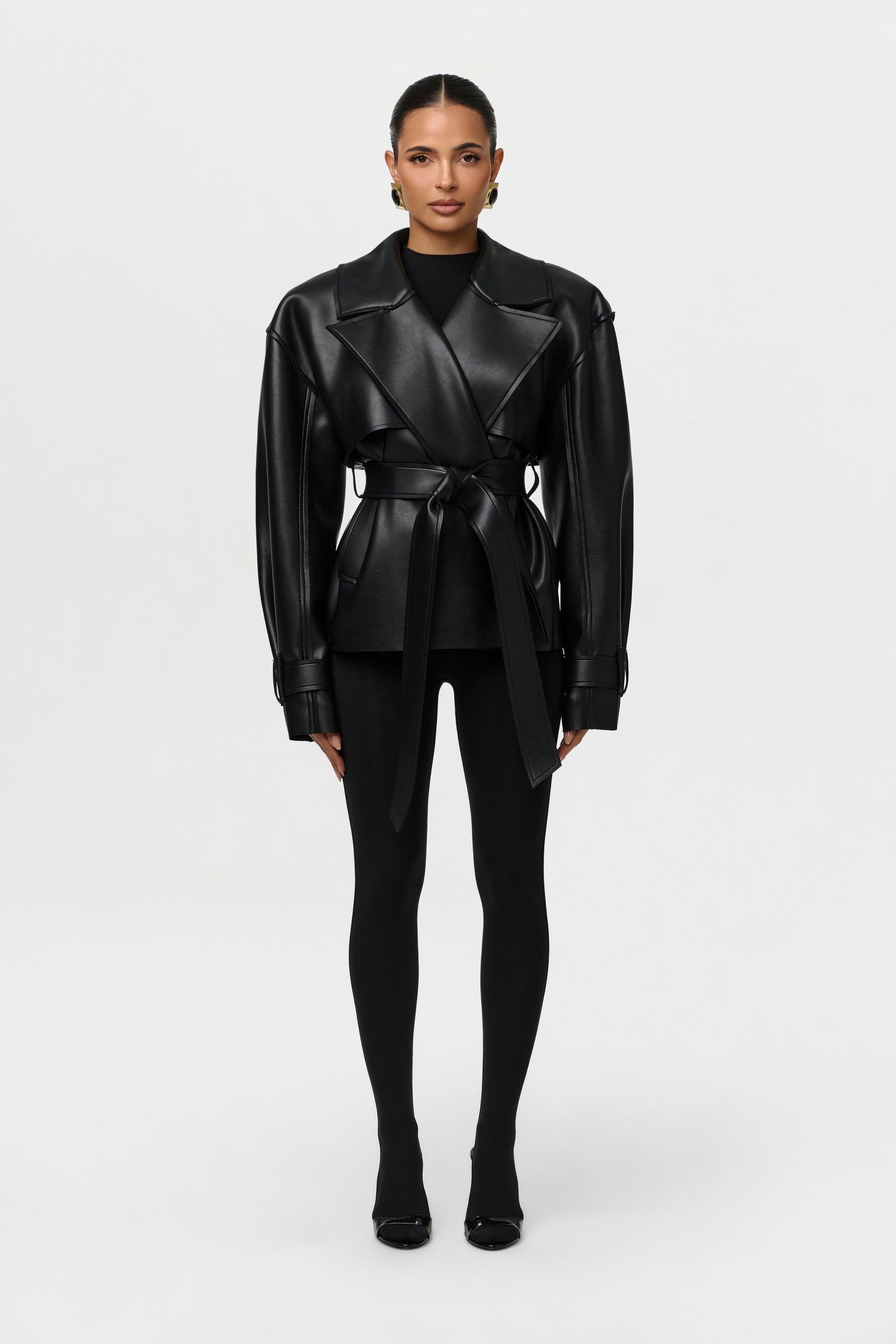 Vegan Leather Cropped Trench Jacket