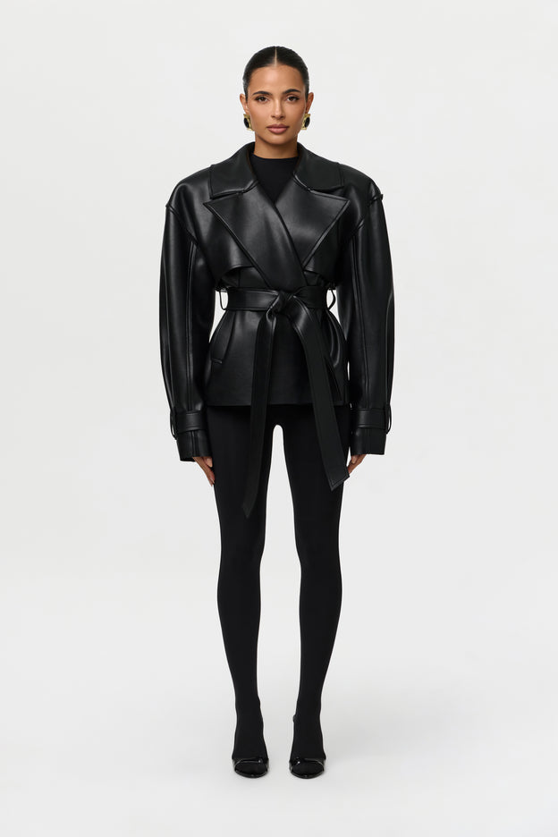 Vegan Leather Cropped Trench Jacket