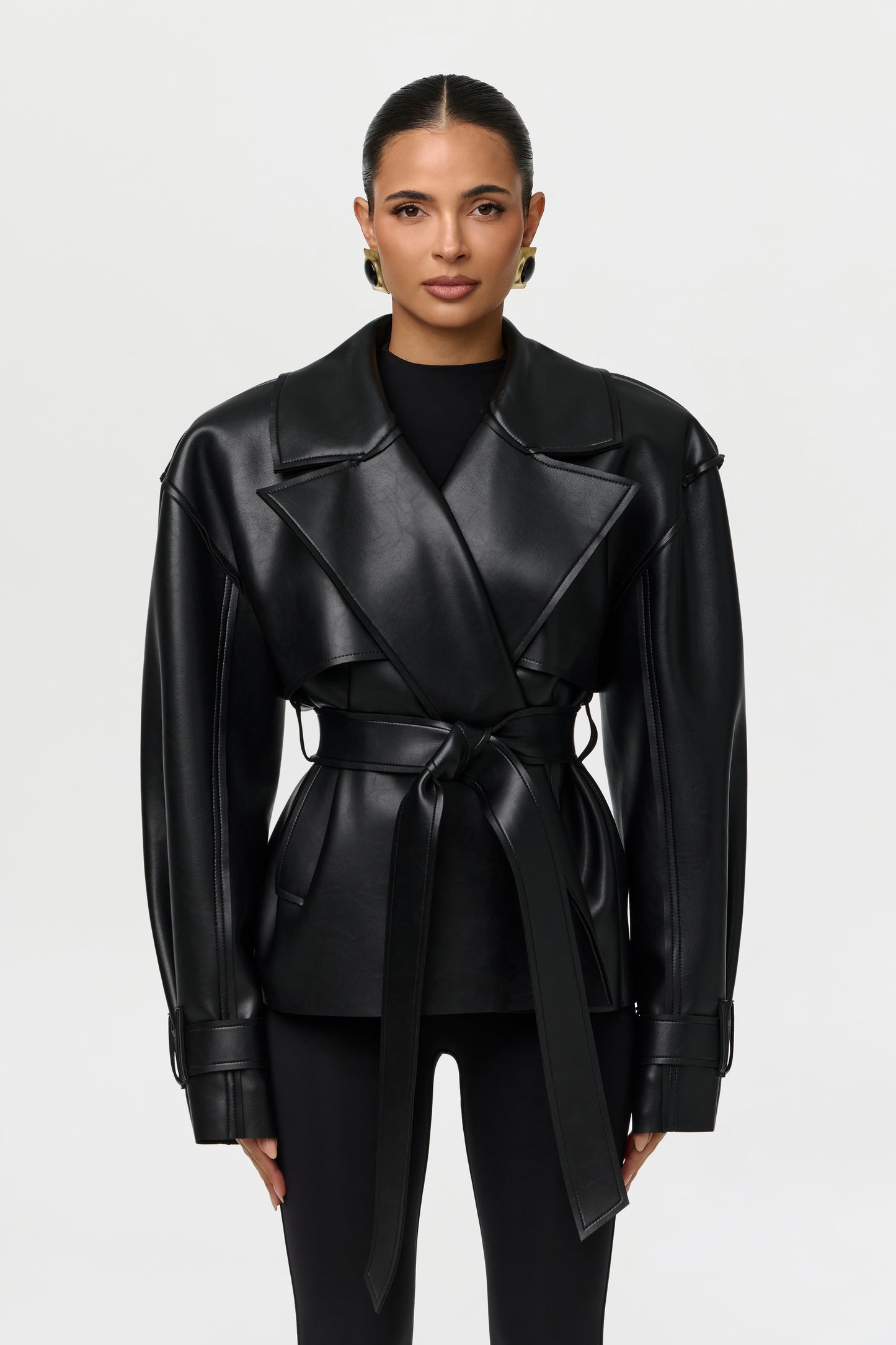 Vegan Leather Cropped Trench Jacket