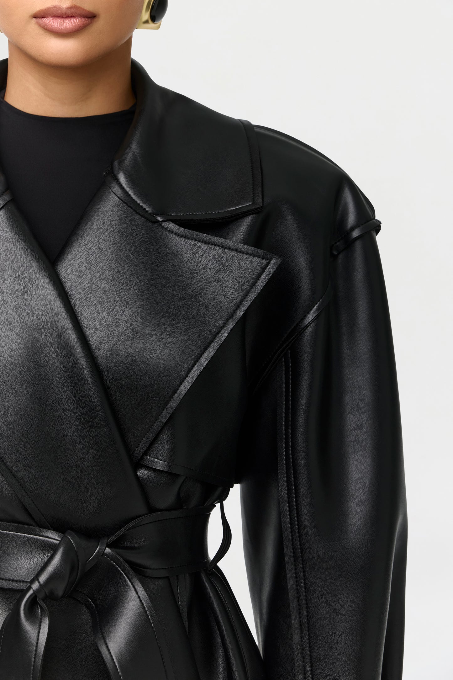 Vegan Leather Cropped Trench Jacket