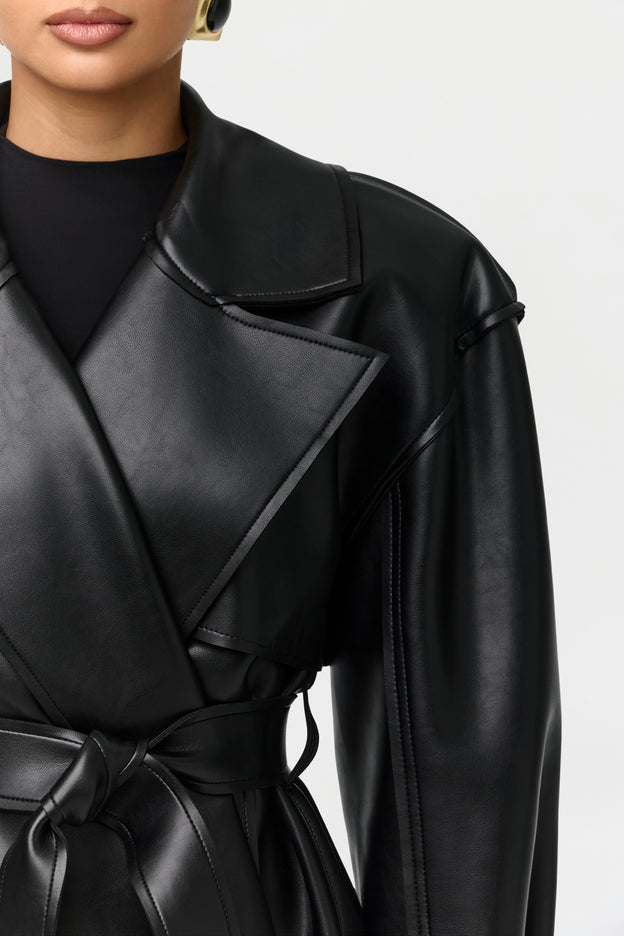 Vegan Leather Cropped Trench Jacket