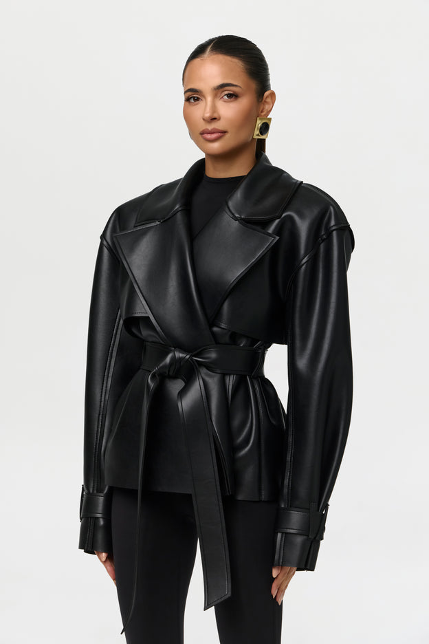 Vegan Leather Cropped Trench Jacket