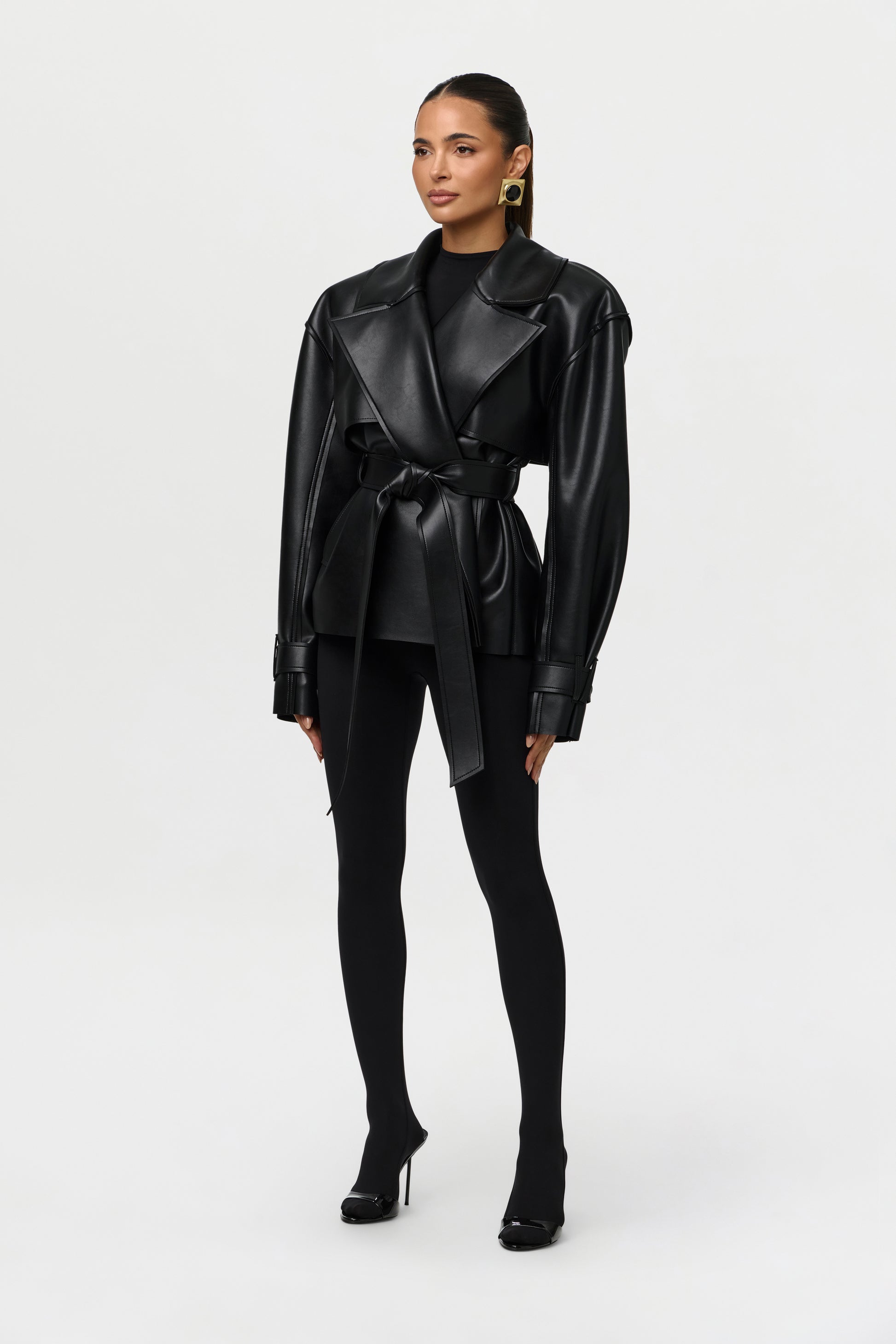Vegan Leather Cropped Trench Jacket