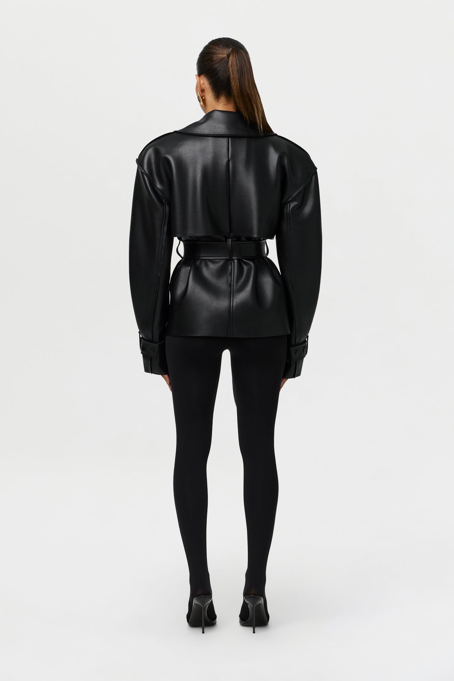 Vegan Leather Cropped Trench Jacket
