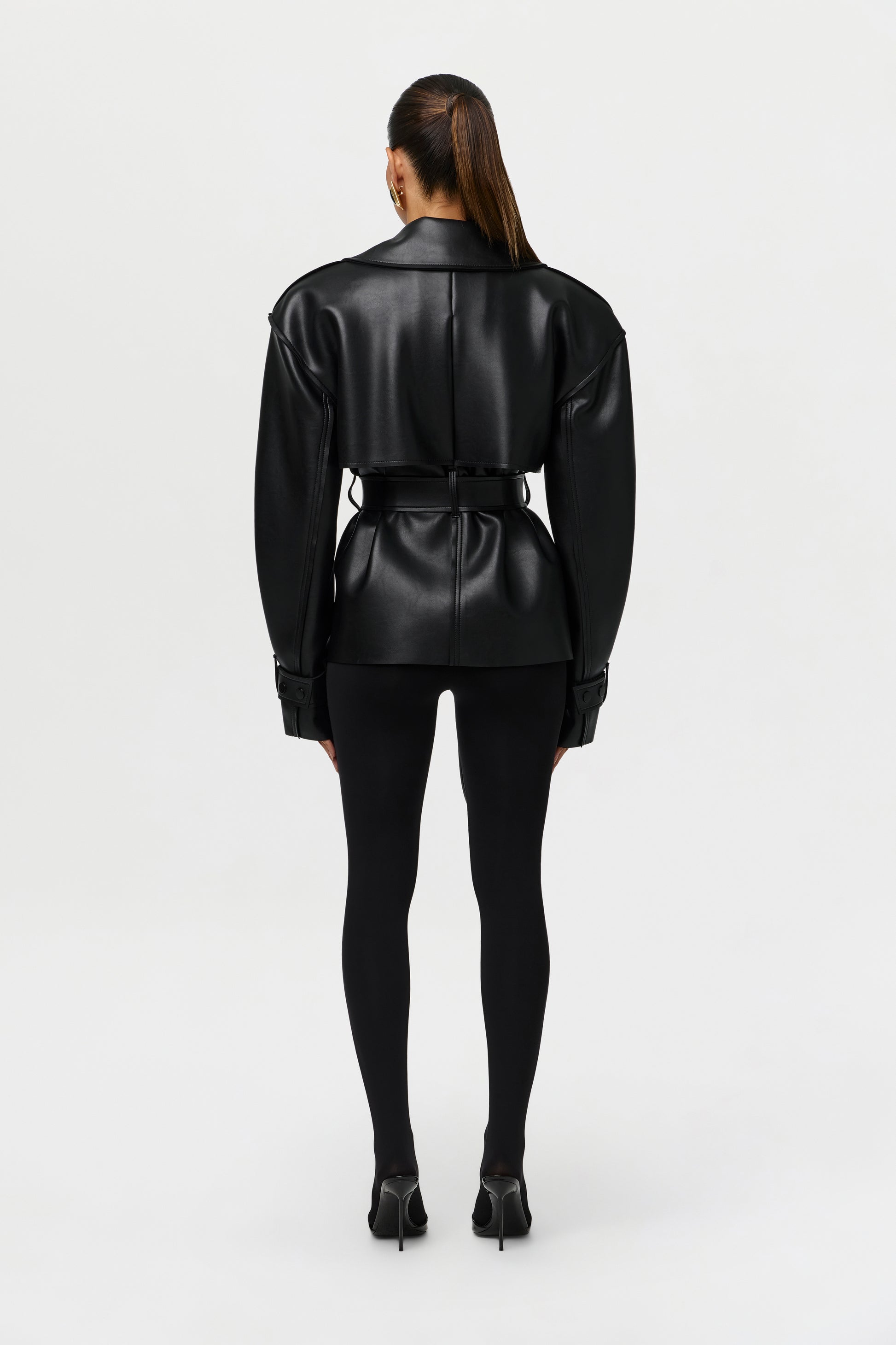 Vegan Leather Cropped Trench Jacket