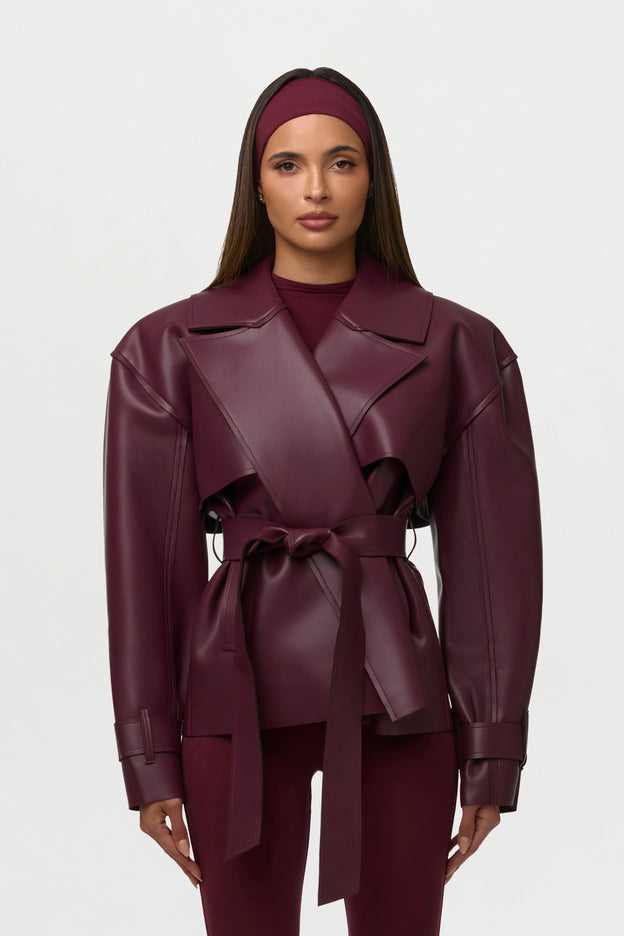 Vegan Leather Cropped Trench Jacket