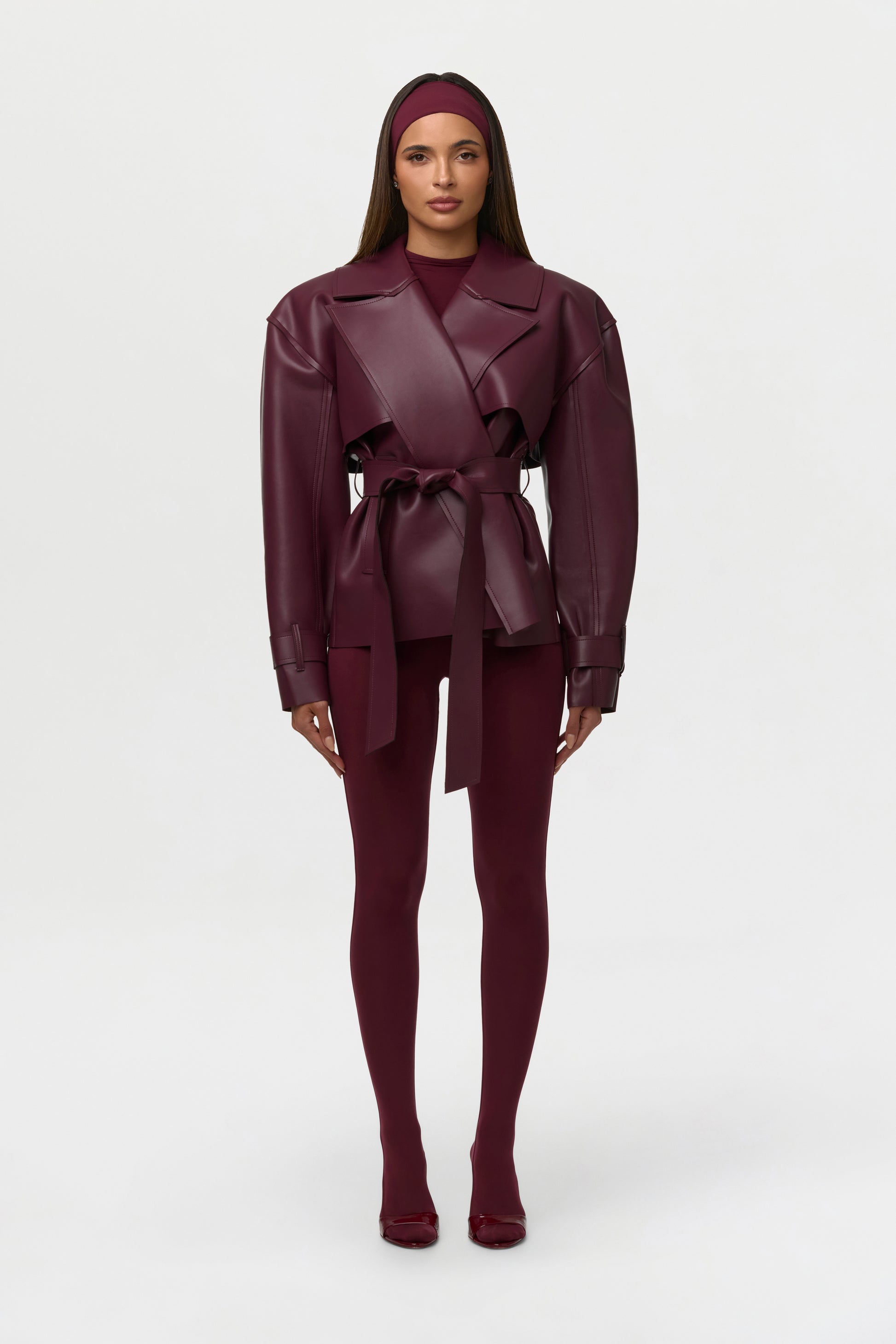 Vegan Leather Cropped Trench Jacket