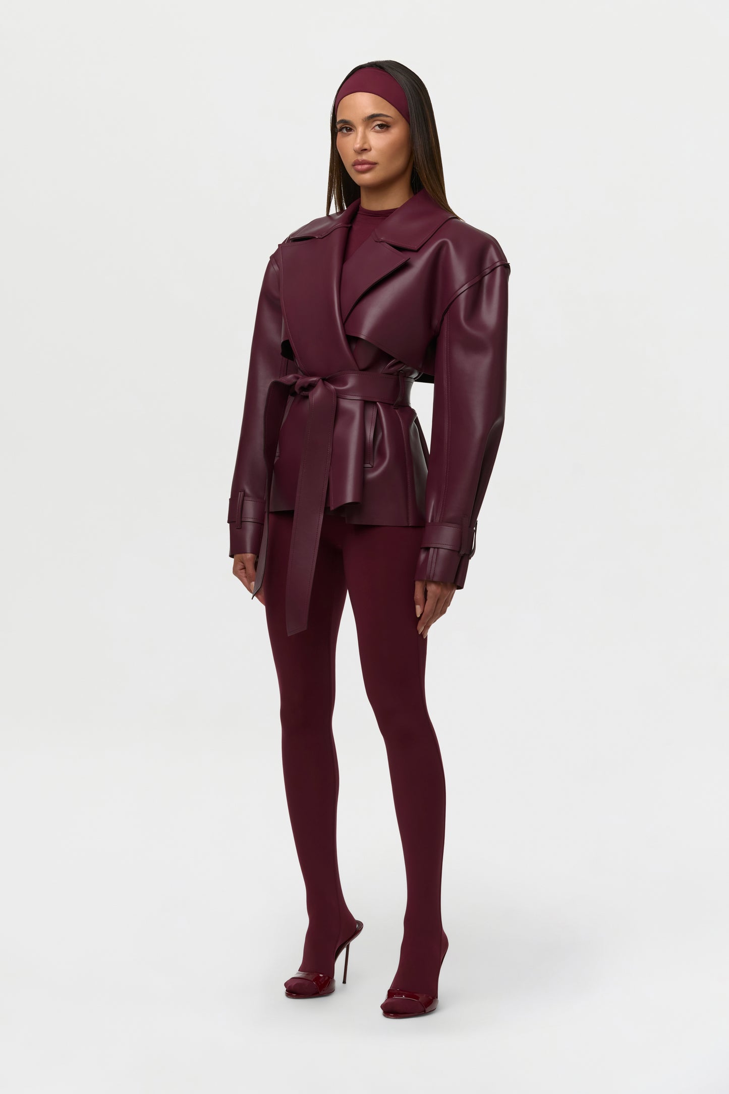Vegan Leather Cropped Trench Jacket