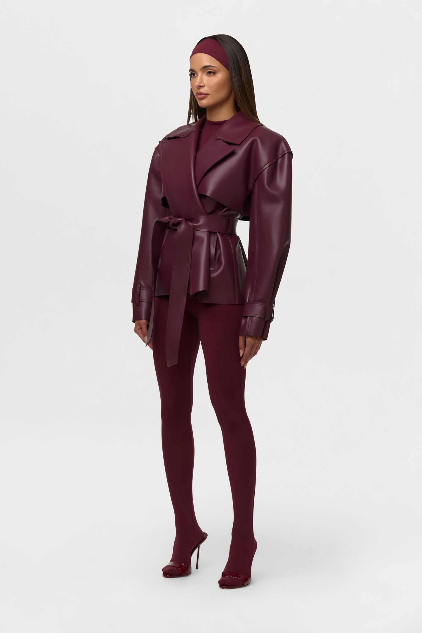 Vegan Leather Cropped Trench Jacket