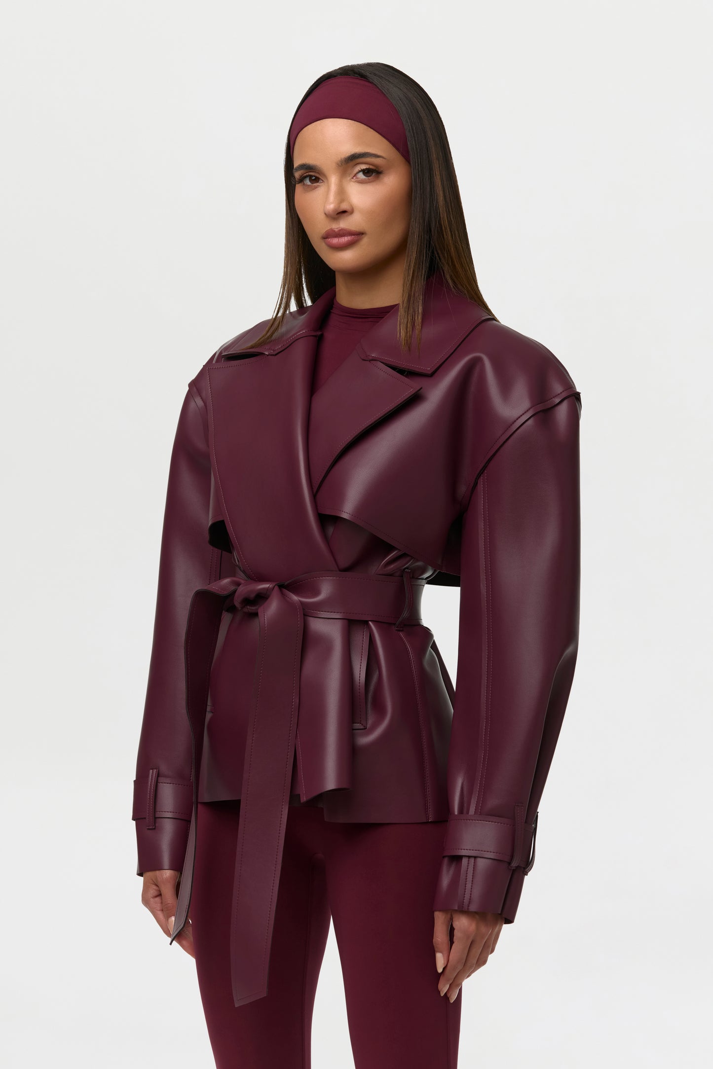 Vegan Leather Cropped Trench Jacket