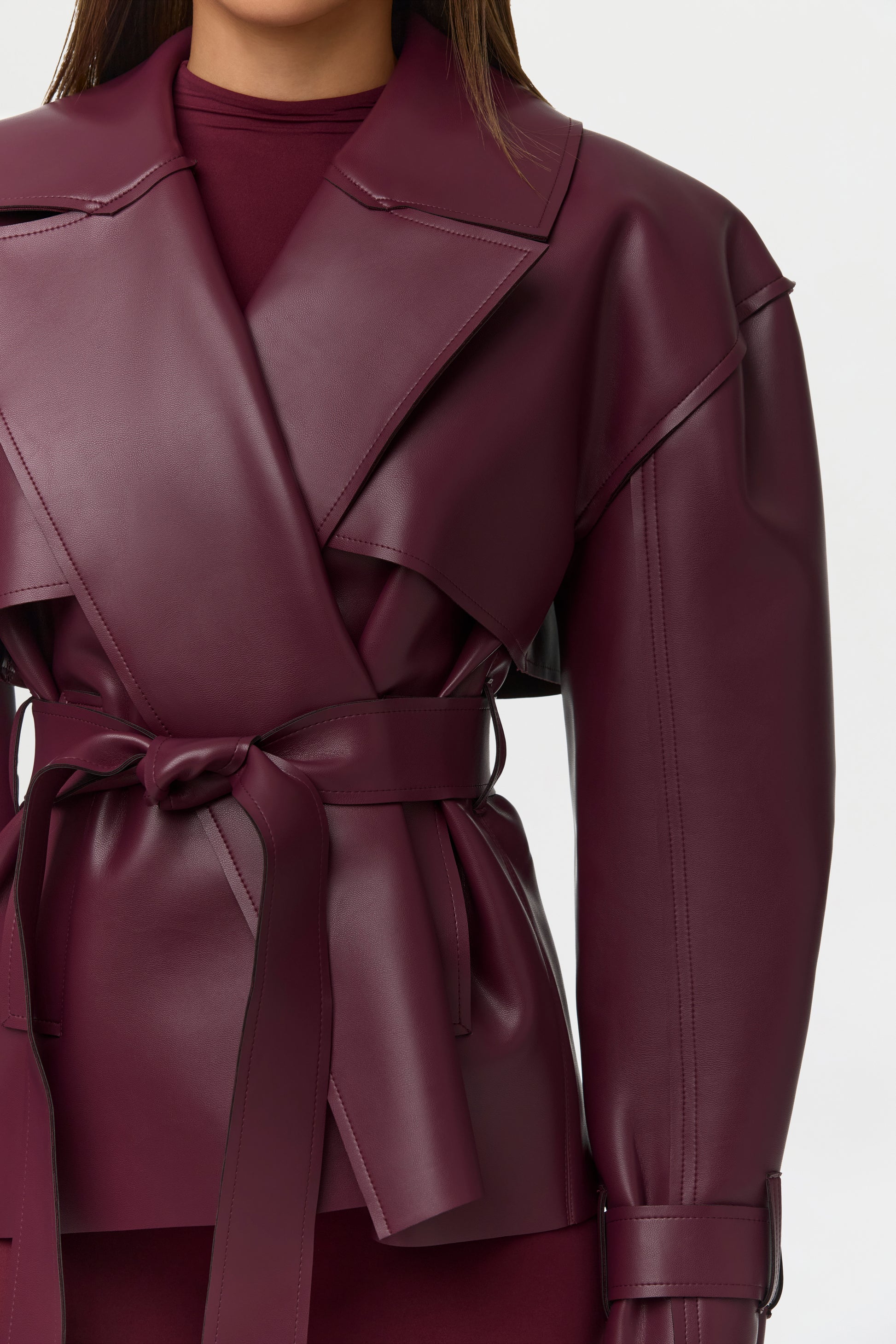 Vegan Leather Cropped Trench Jacket