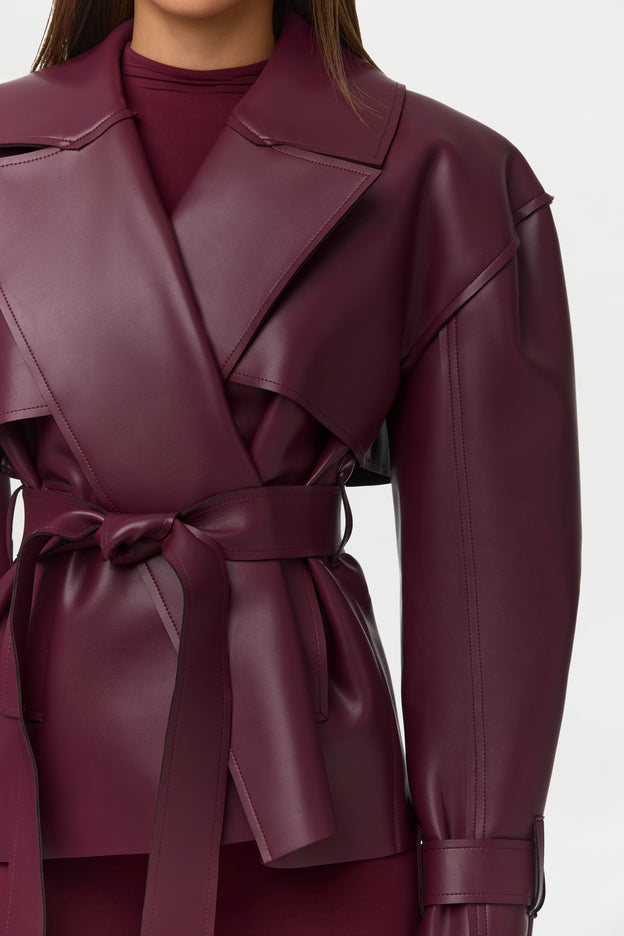 Vegan Leather Cropped Trench Jacket